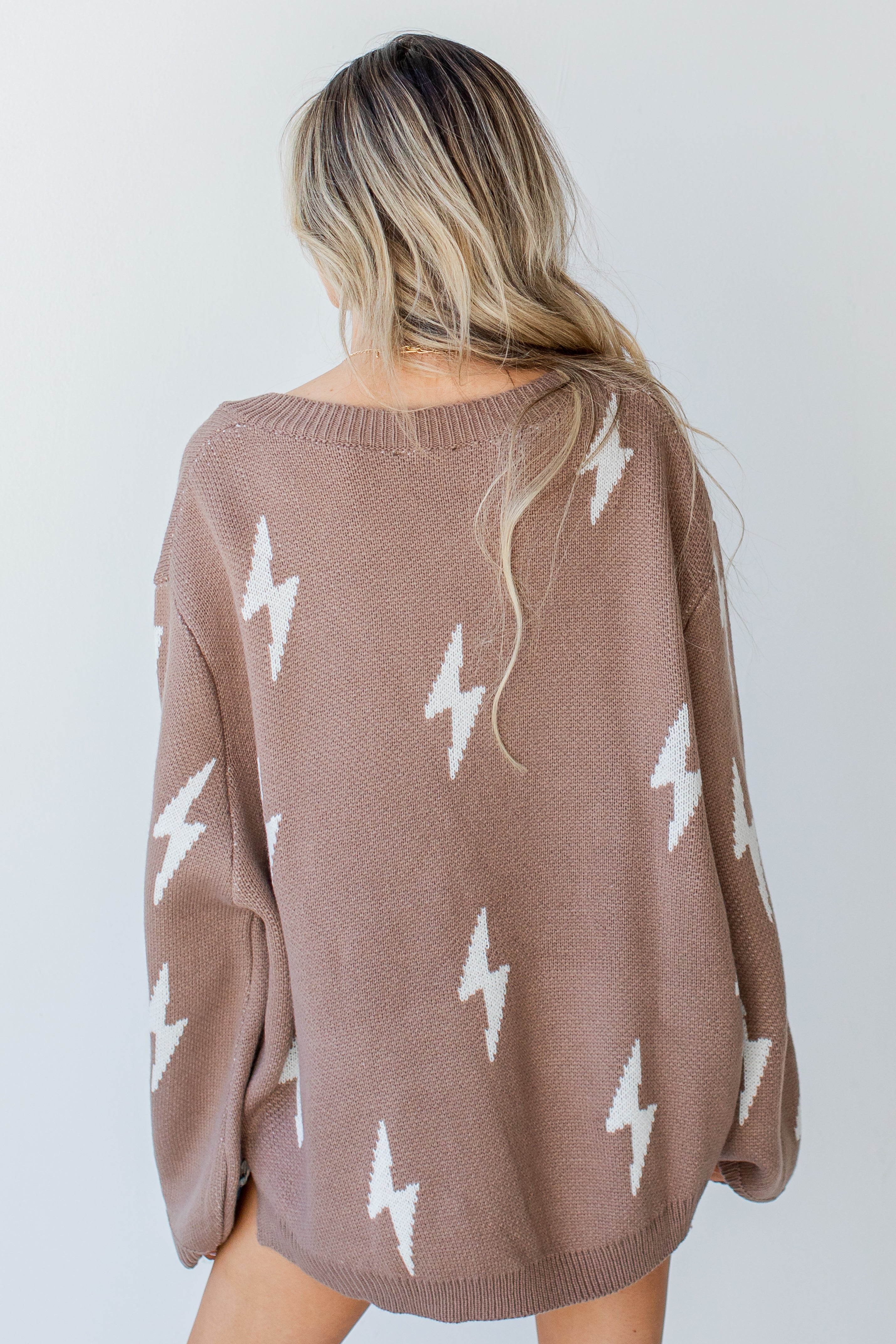 Lightning Bolt Sweater in mocha back view