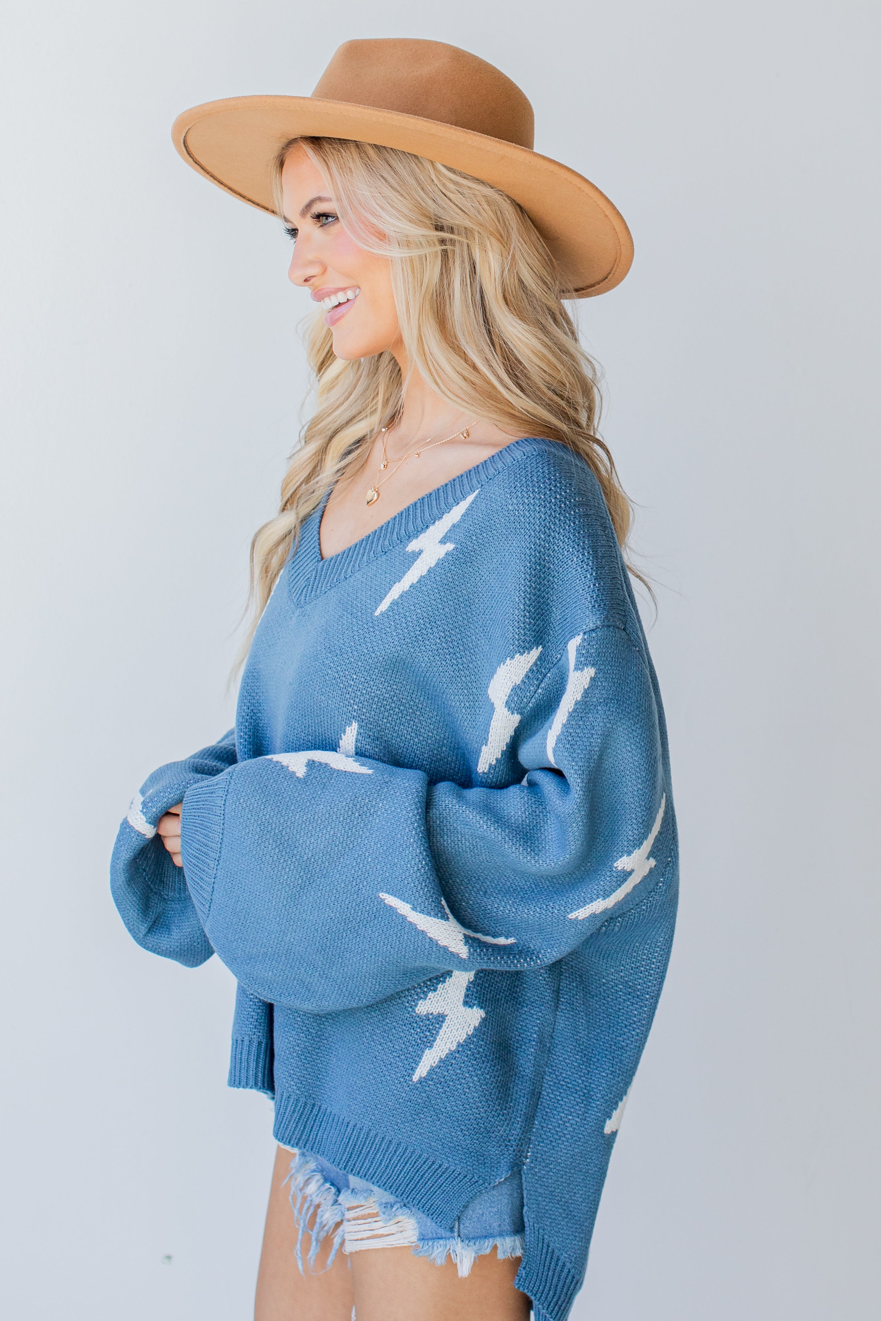 Lightning Bolt Sweater in light blue side view