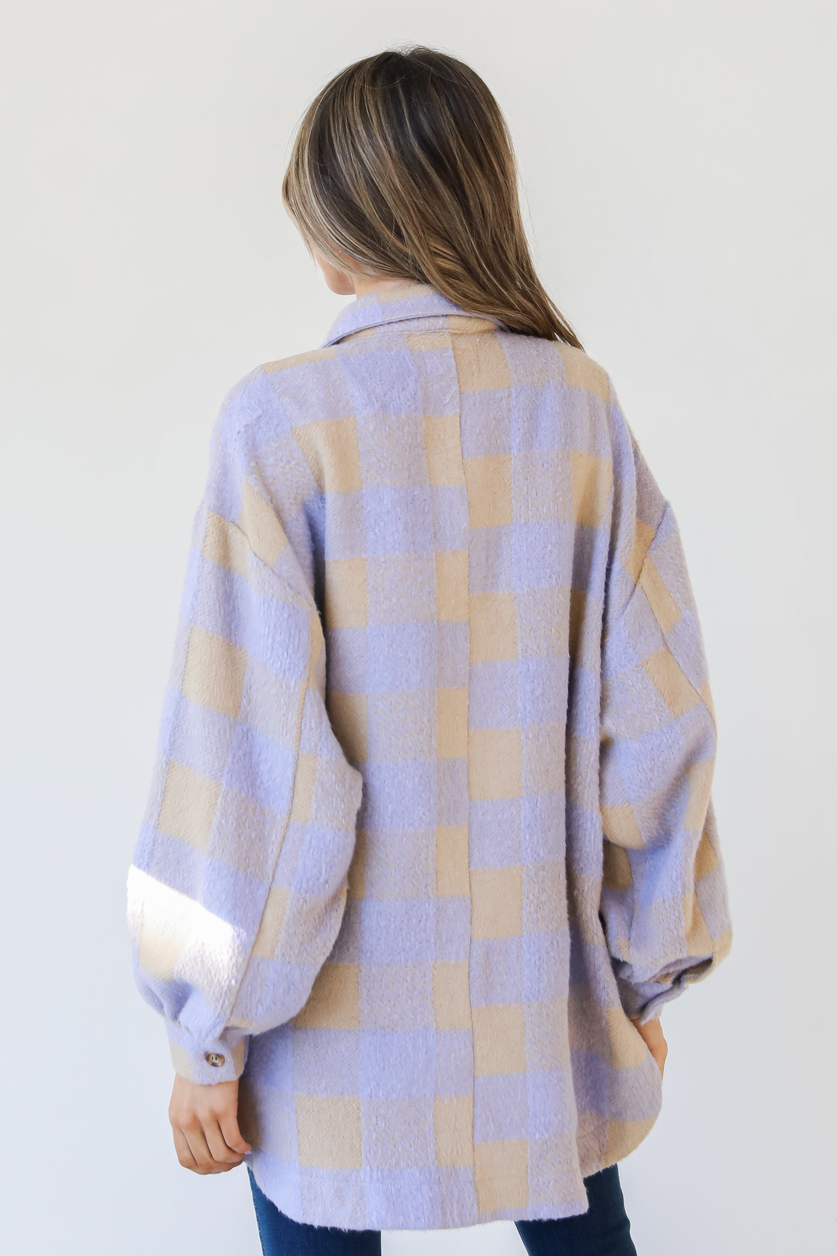 lavender Plaid Shacket back view