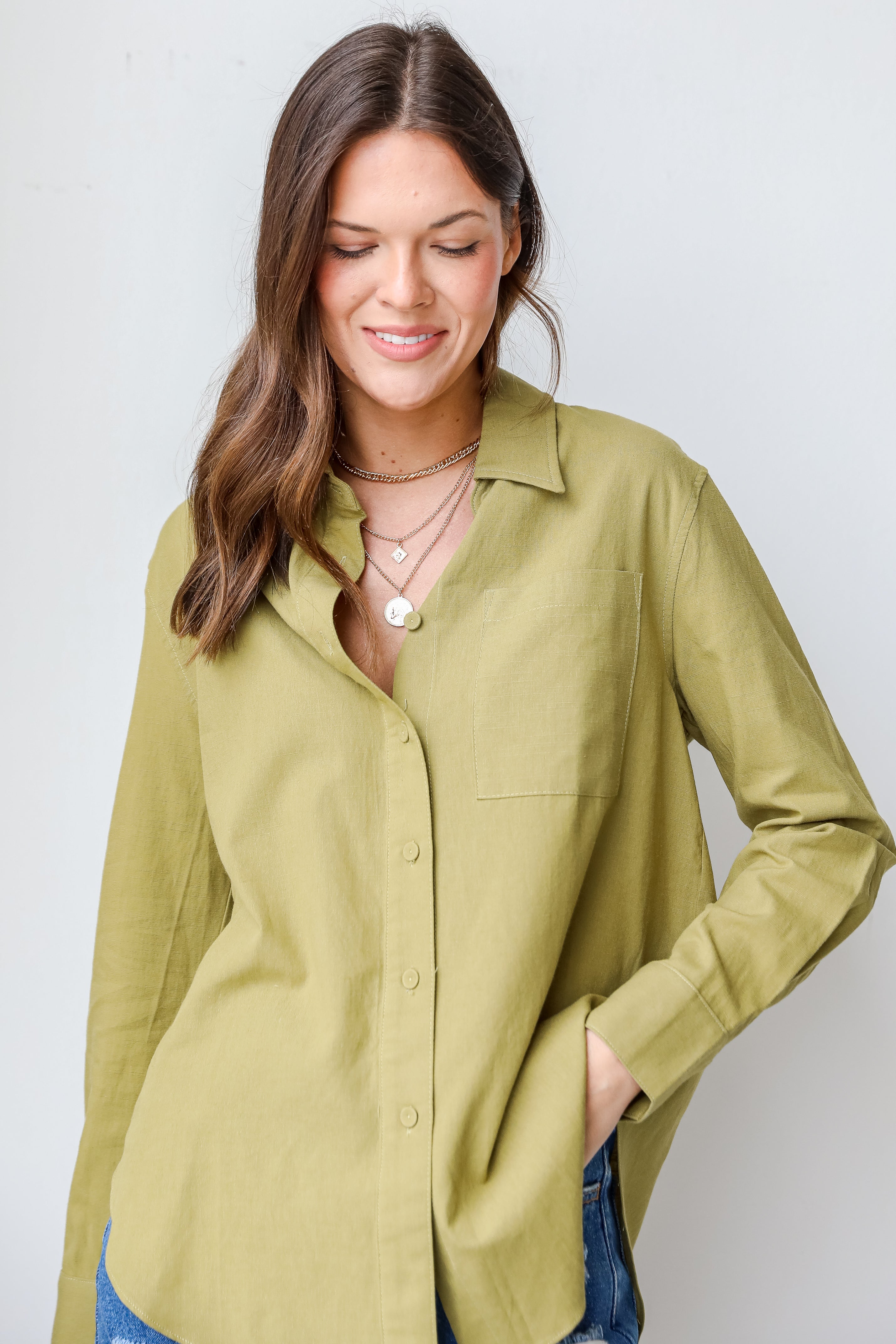 Linen Button-Up Blouse front view
