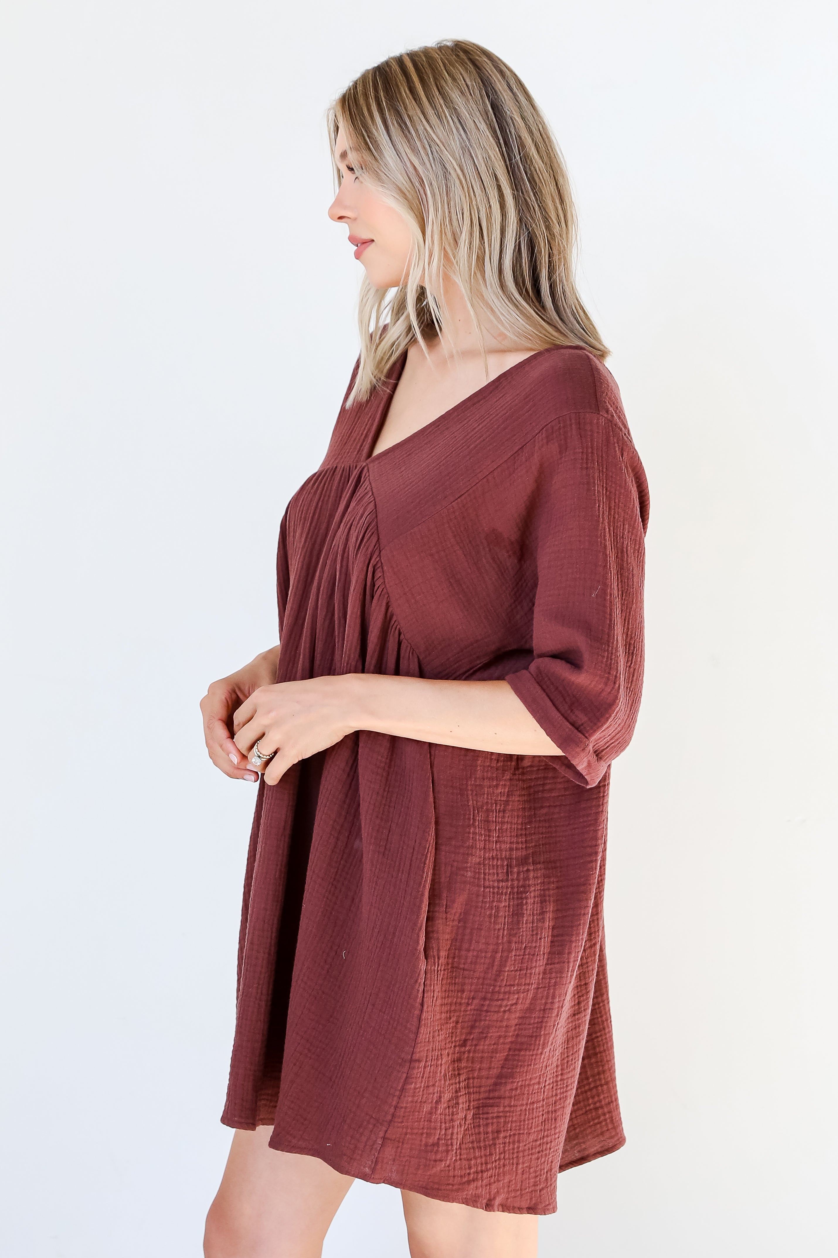 Linen Babydoll Mini Dress side view
