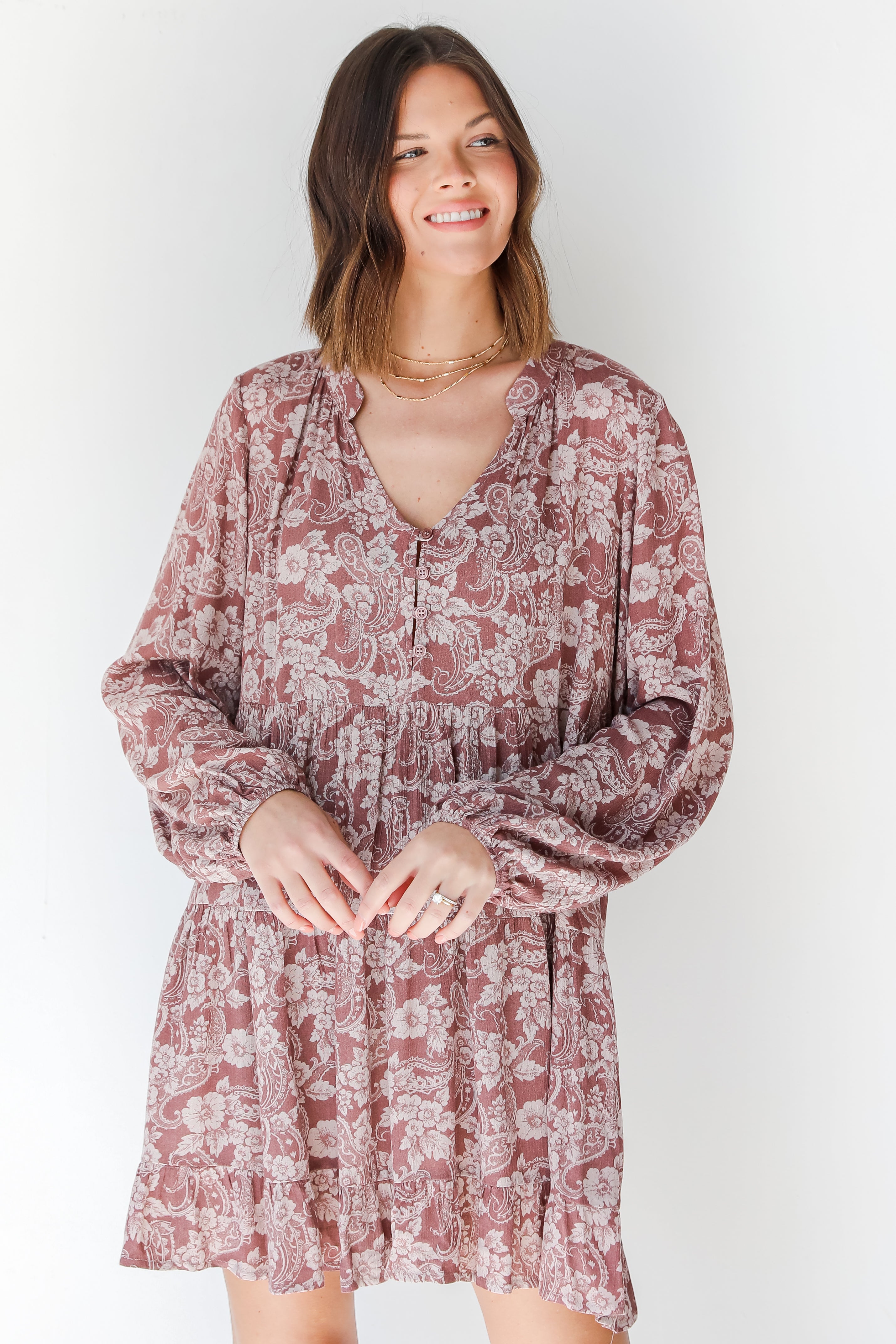 Tiered Floral Dress on model