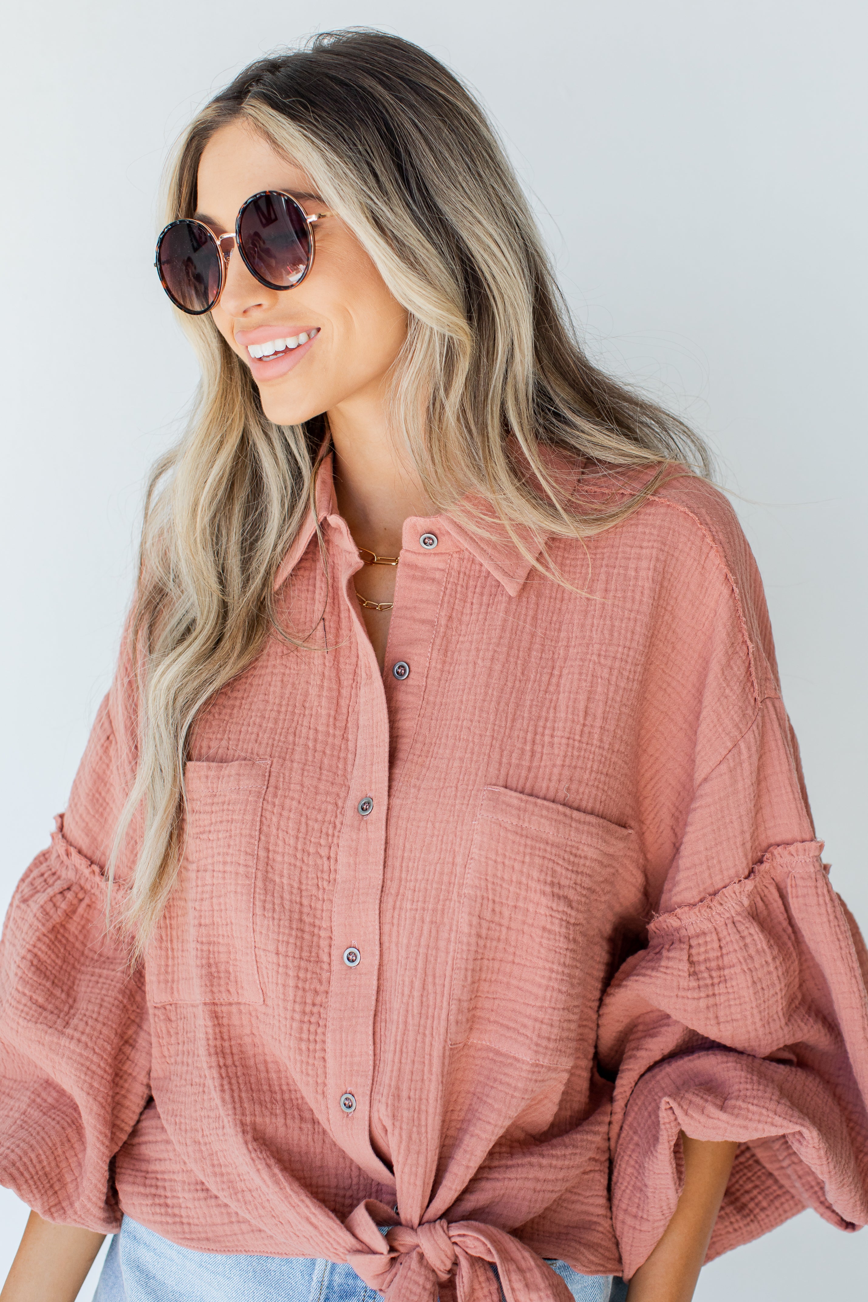 model wearing a Linen Blouse