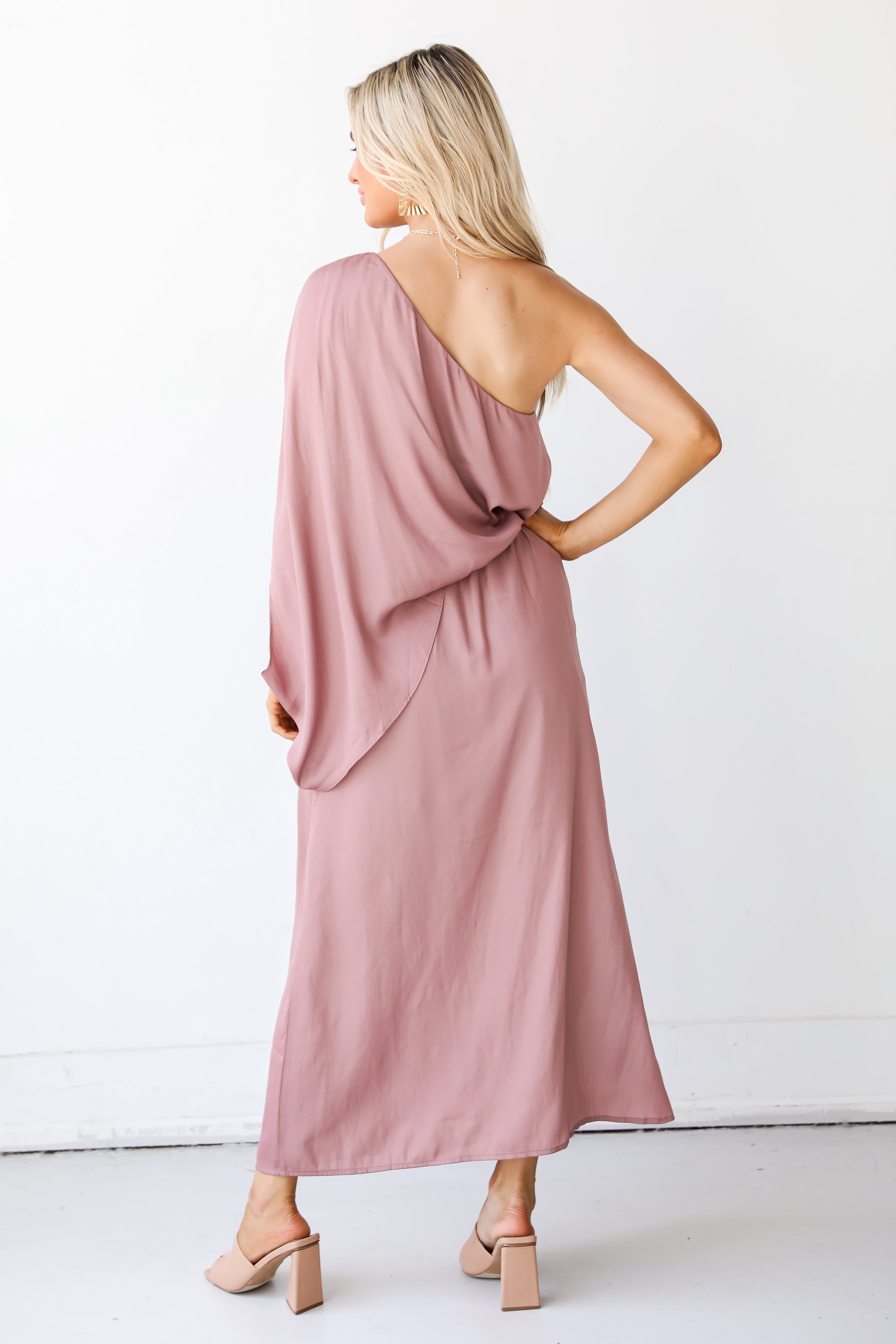 mauve One-Shoulder Maxi Dress back view