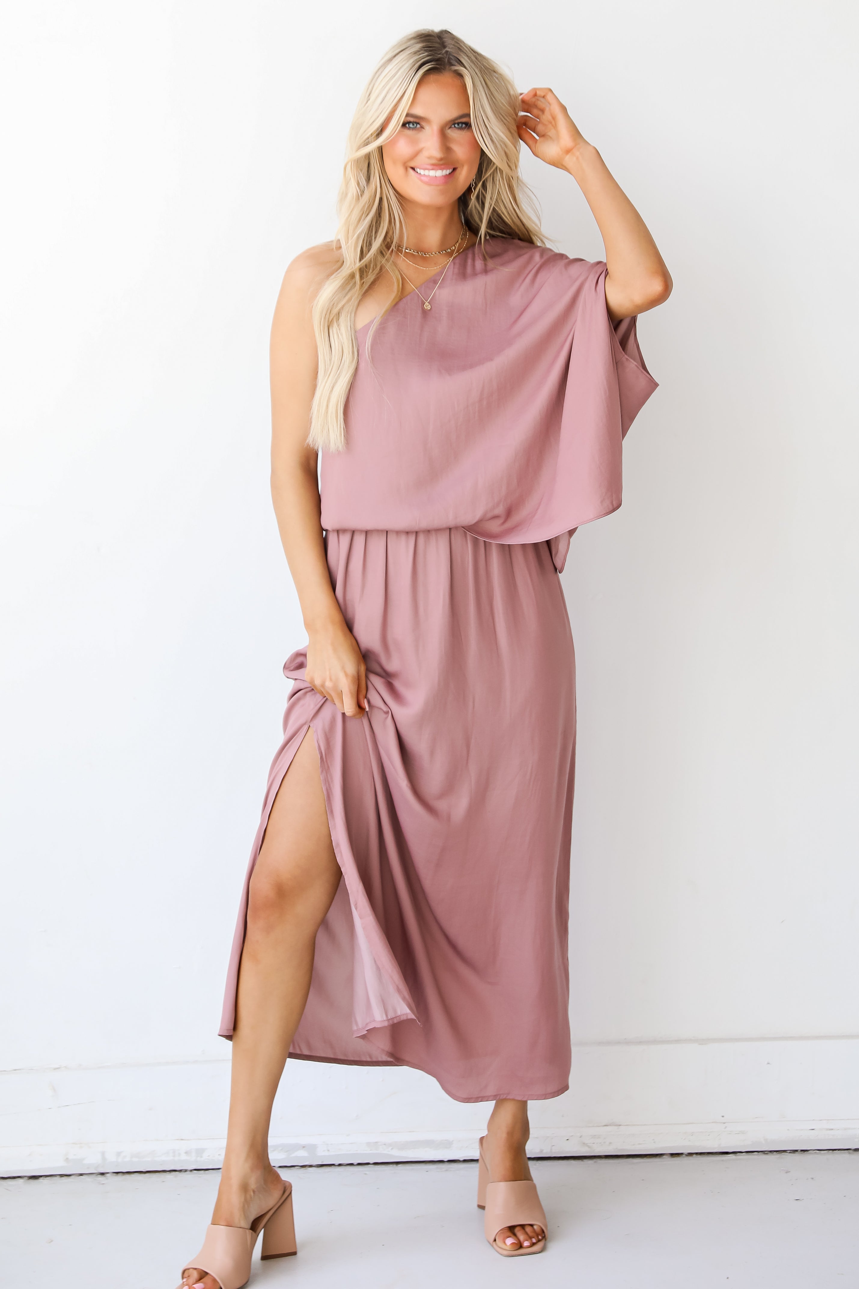 mauve One-Shoulder Maxi Dress