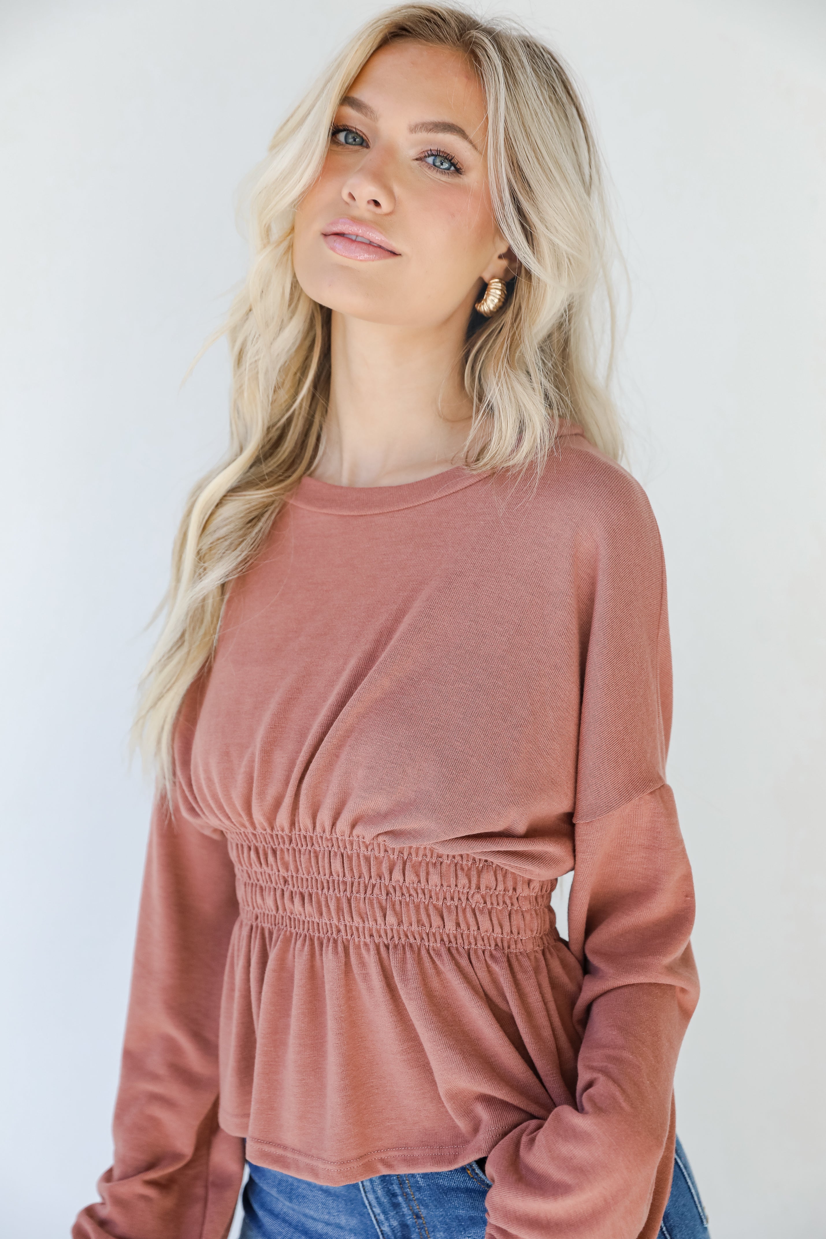 Smocked Blouse on model