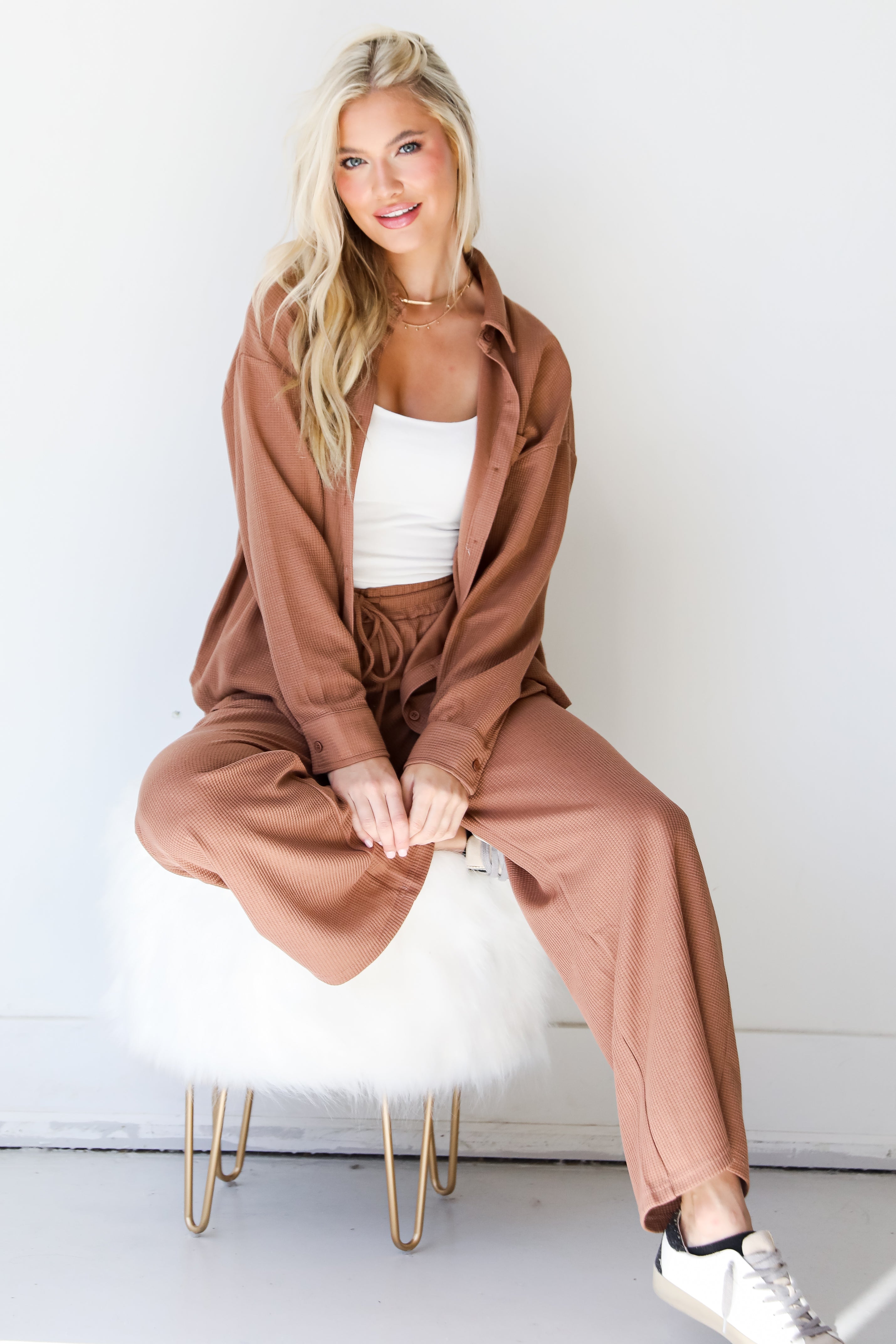 Waffle Knit lounge Pants on model