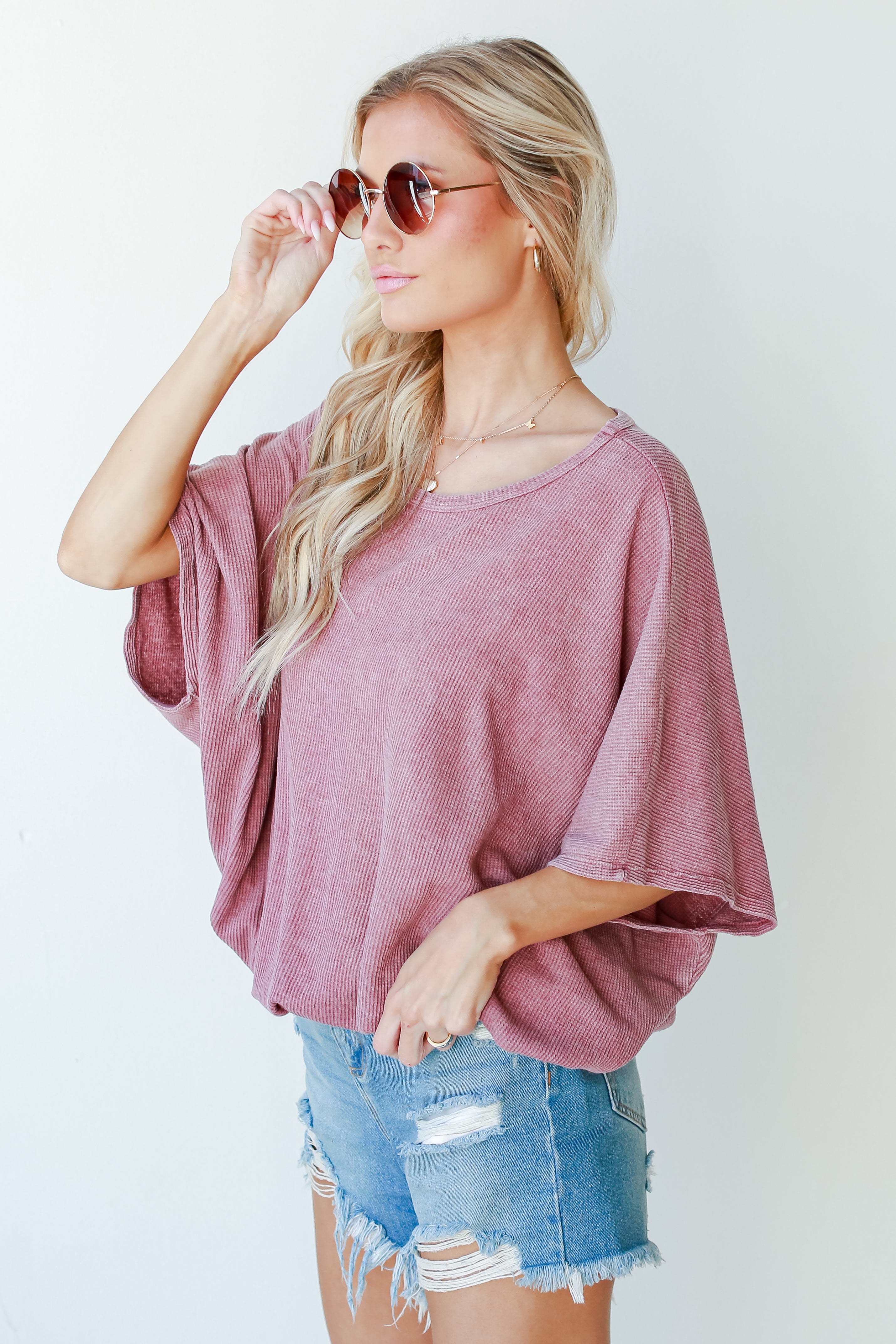 Waffle Knit Top side view