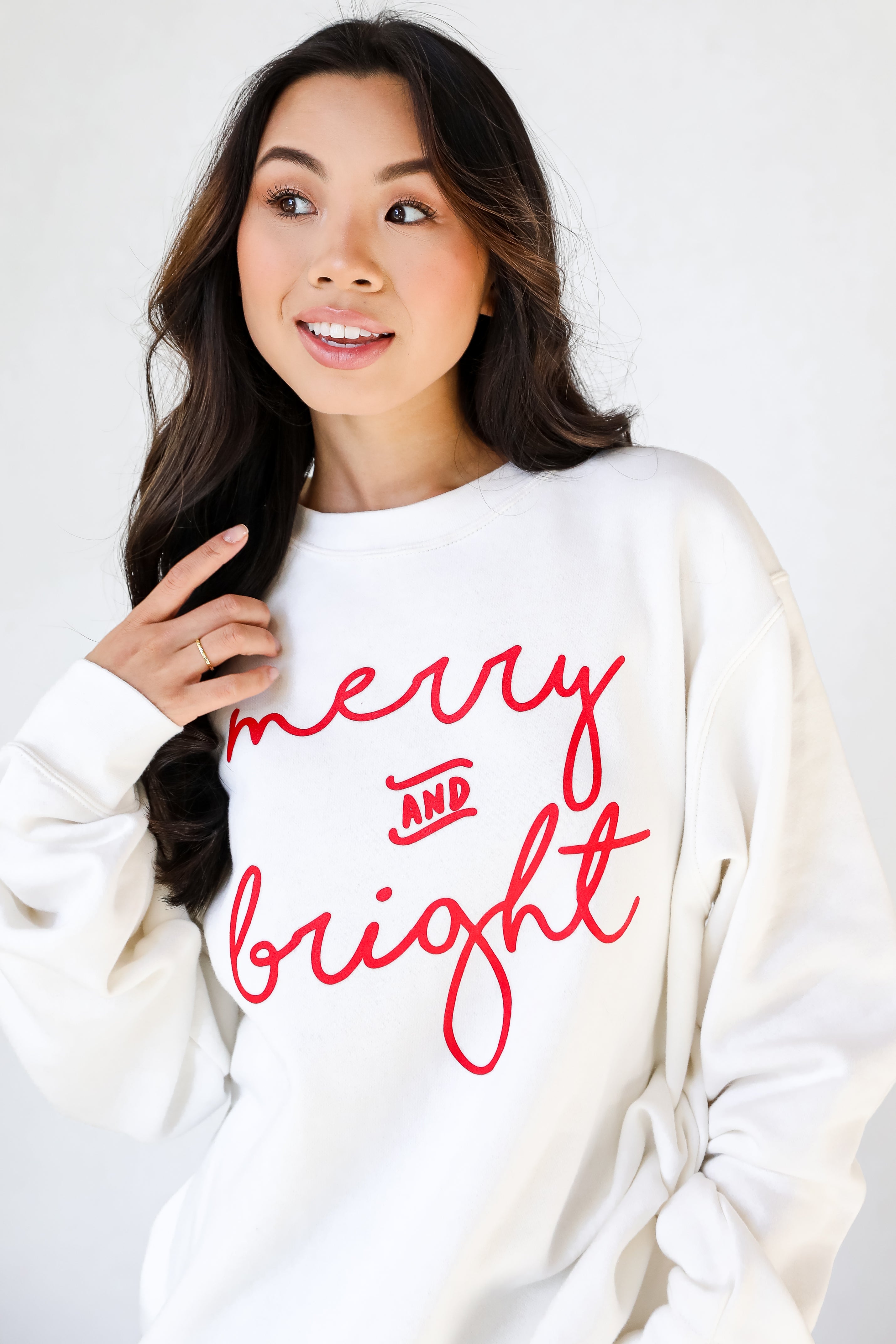 Merry And Bright Pullover. Christmas Graphic Sweatshirt. Oversized Trendy Sweatshirt