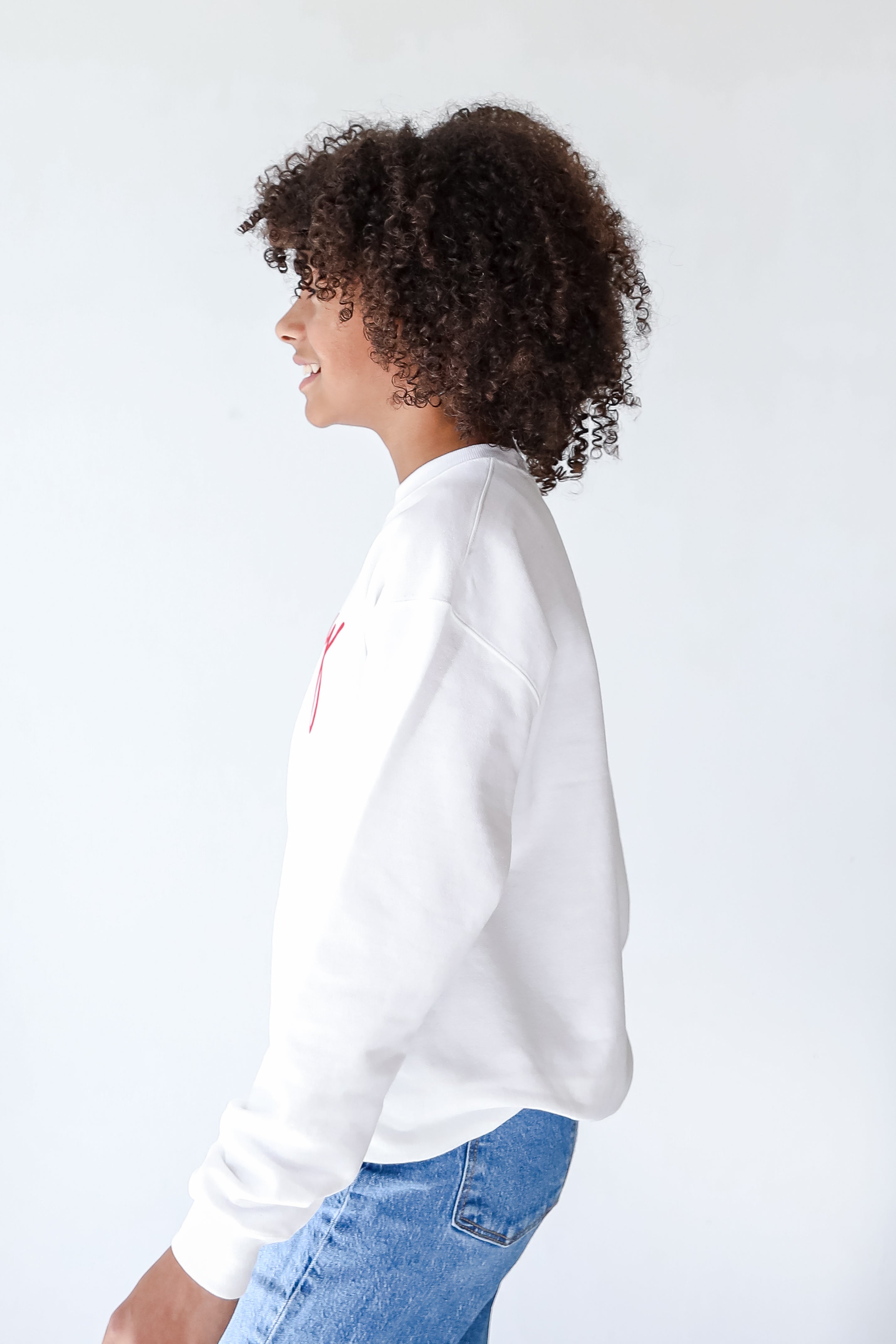 Youth Merry Script Pullover side view