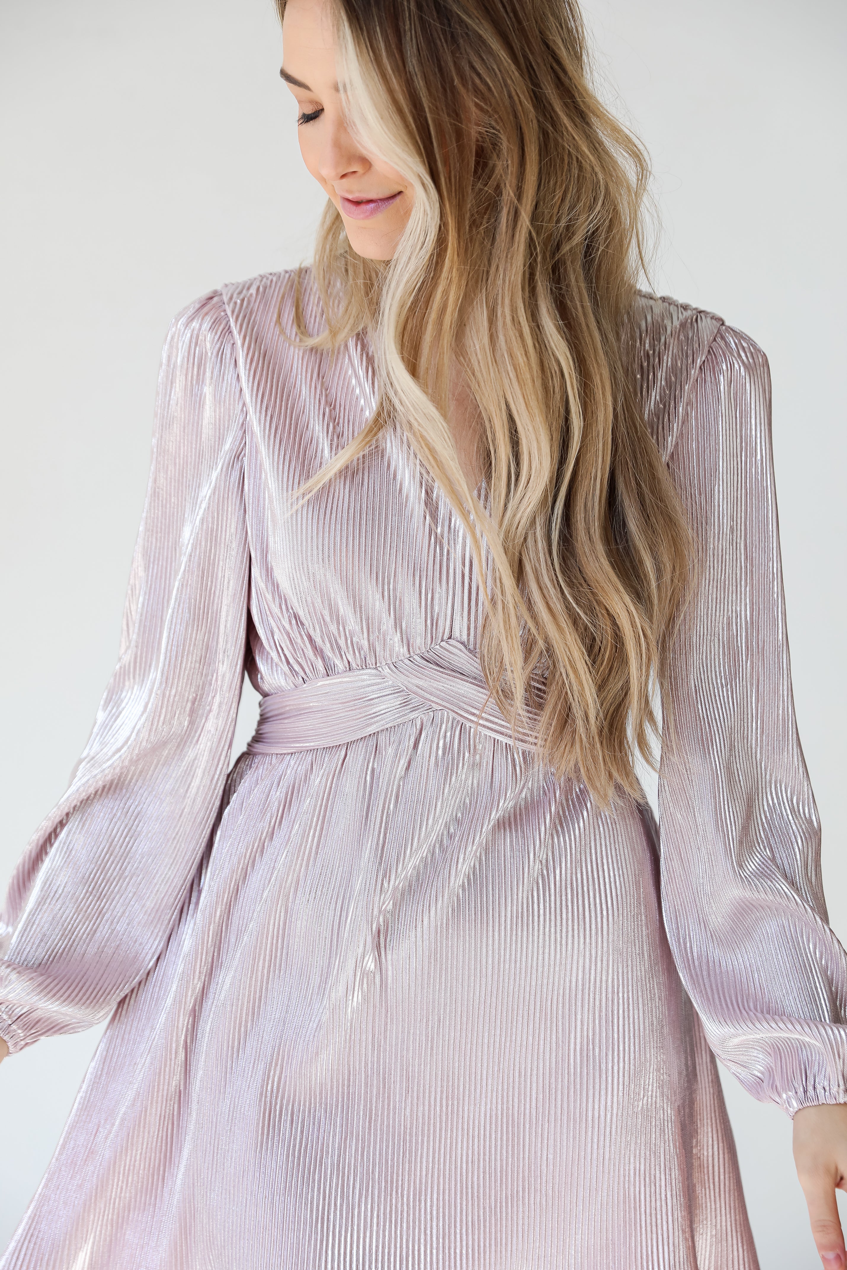 Metallic Mini Dress on model