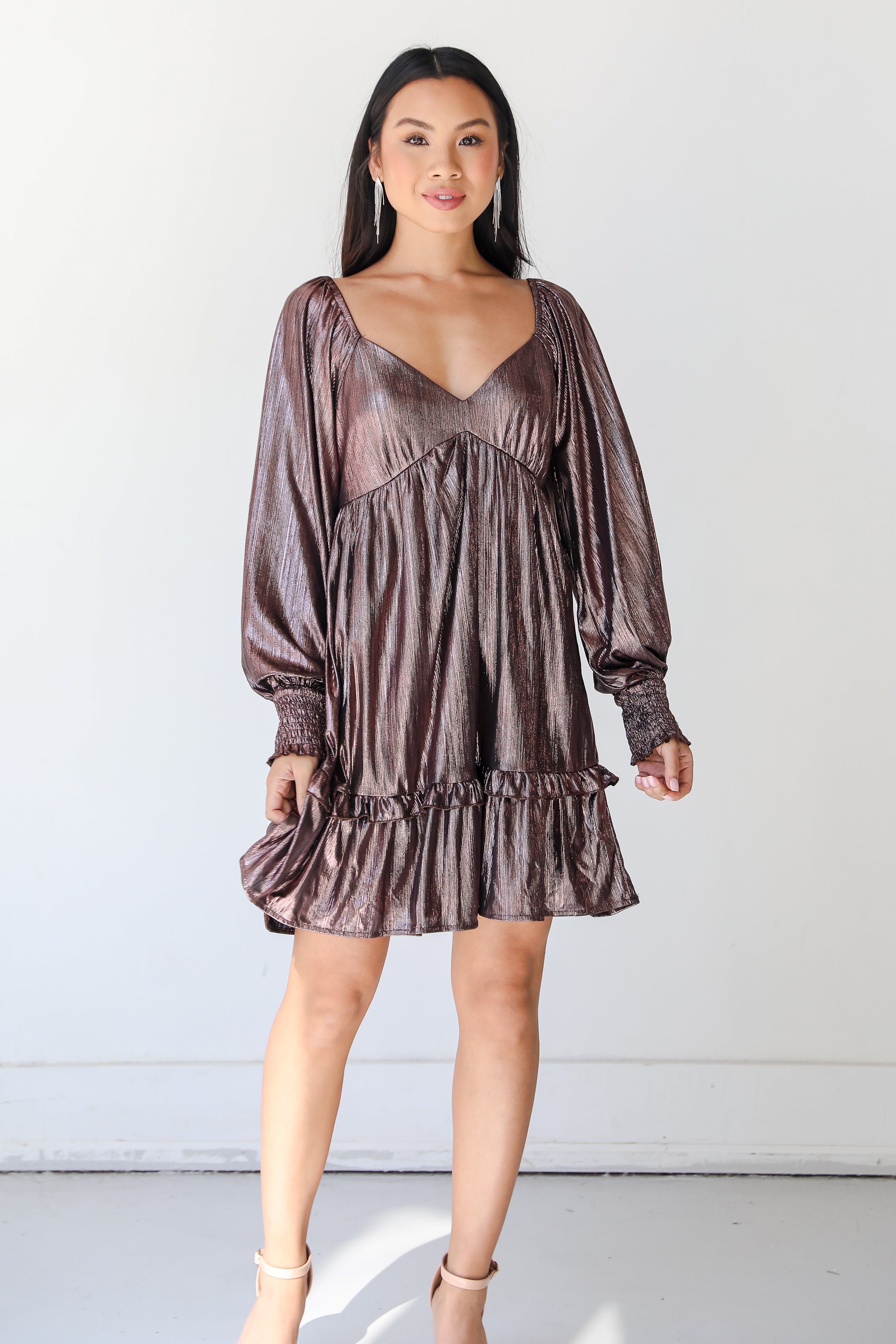 Metallic Mini Dress on dress up model