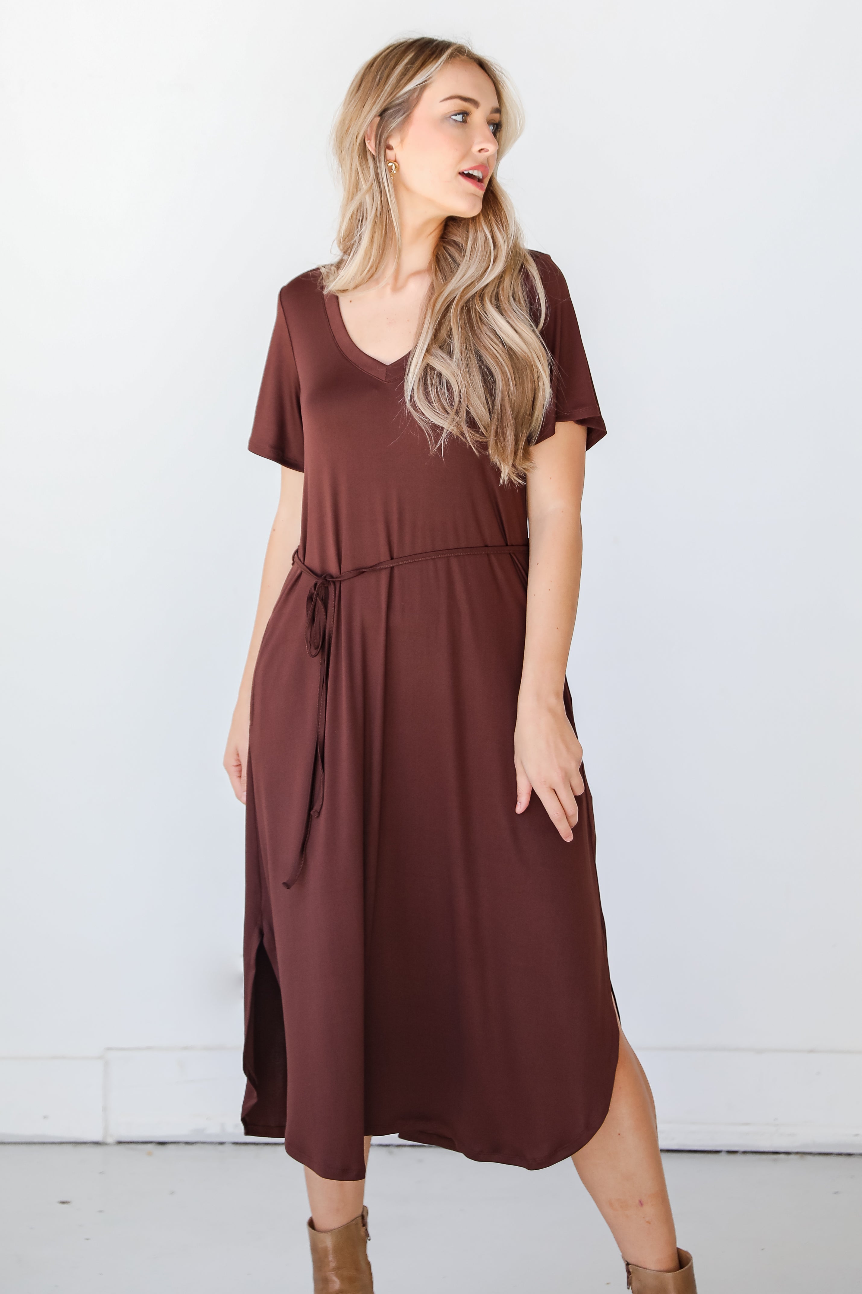 brown Midi Dress on model