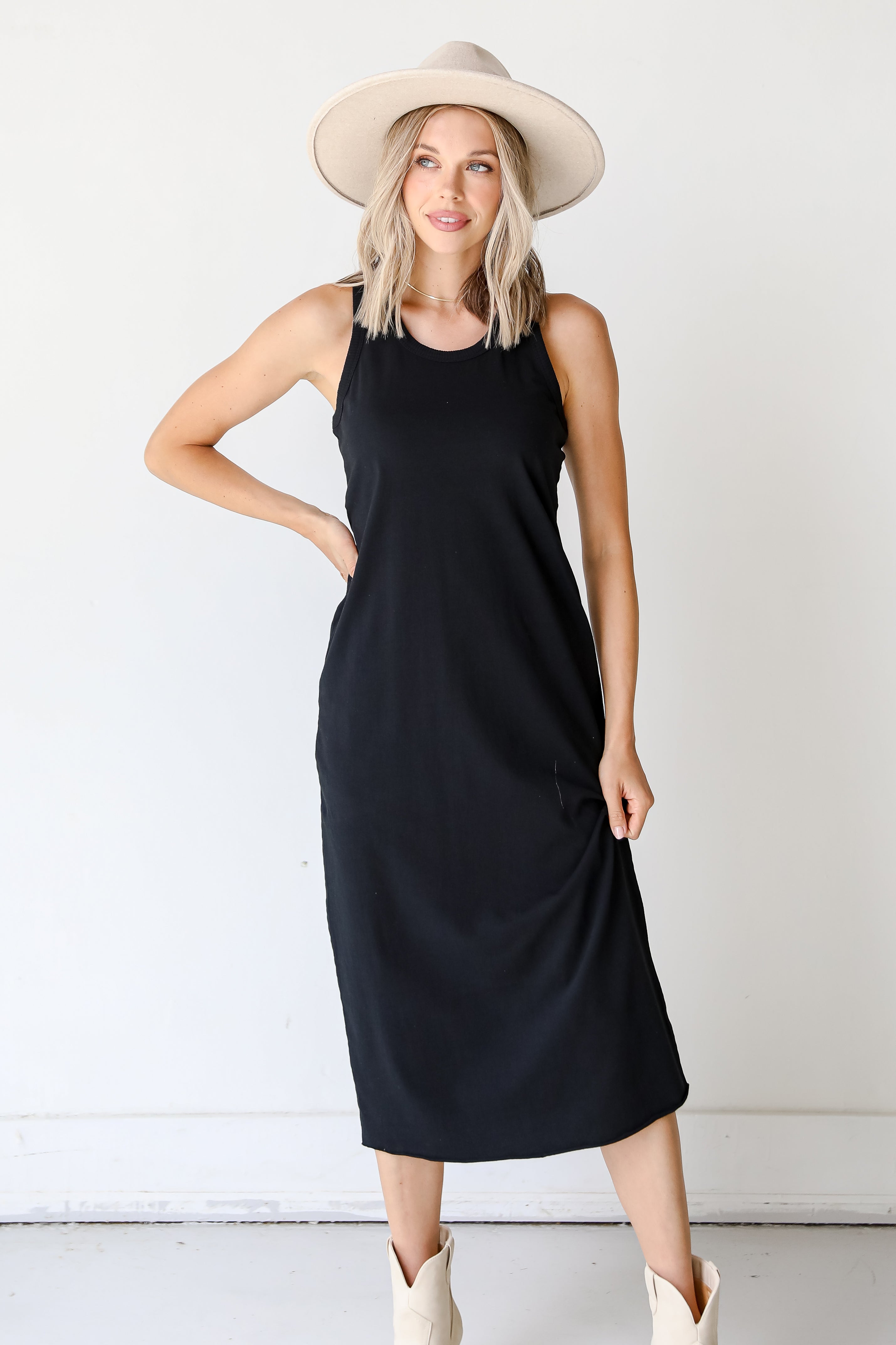 black midi dress