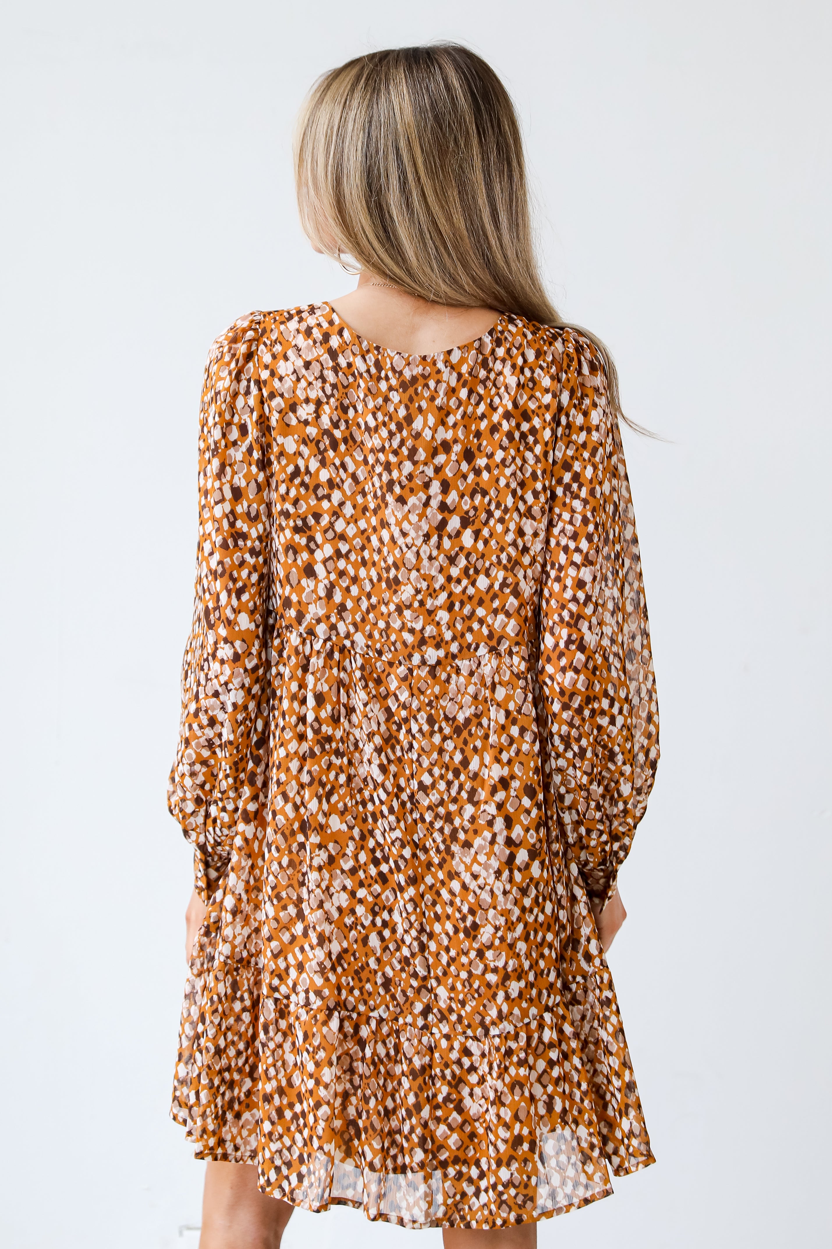 camel Babydoll Mini Dress back view