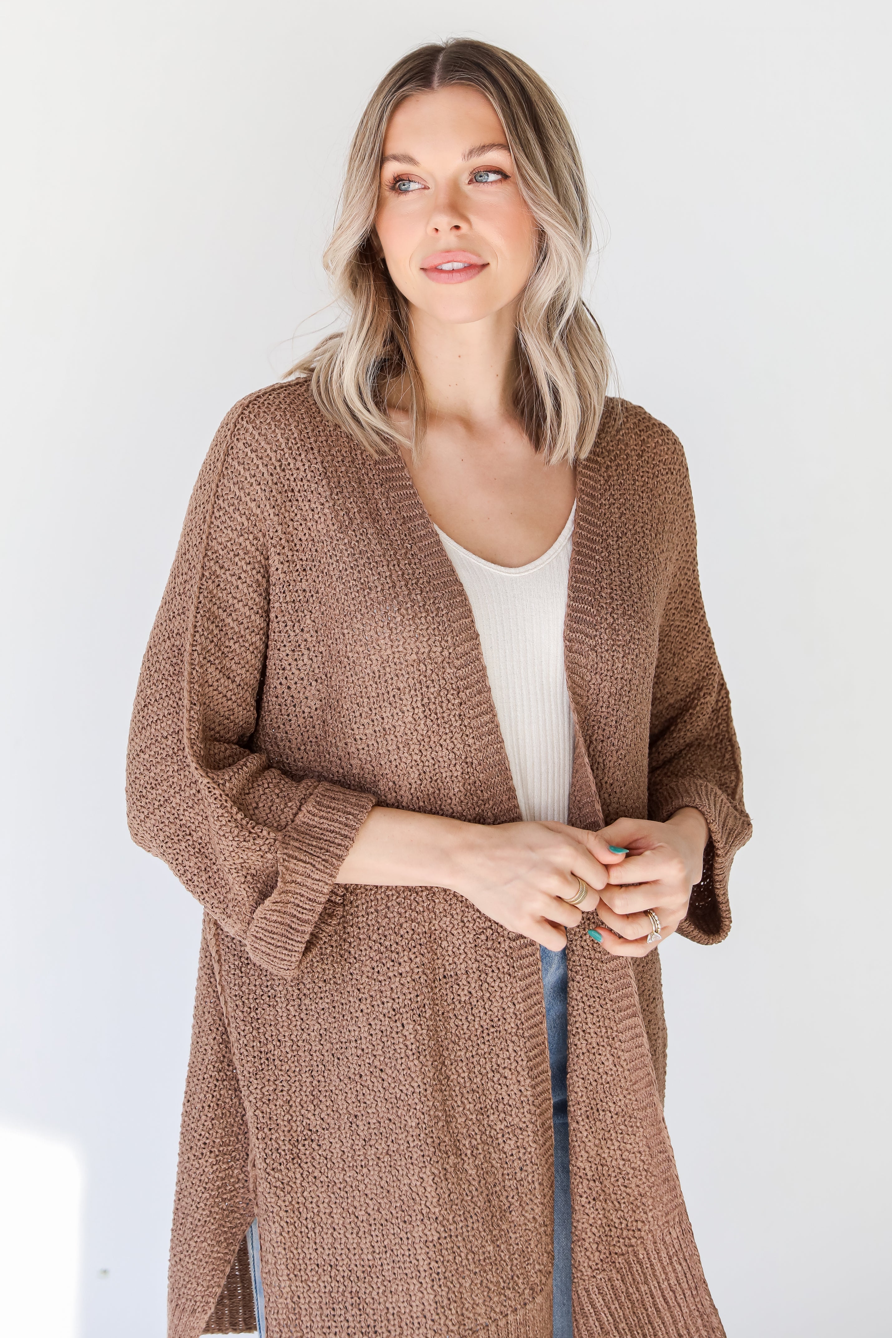 mocha Cardigan on dress up model