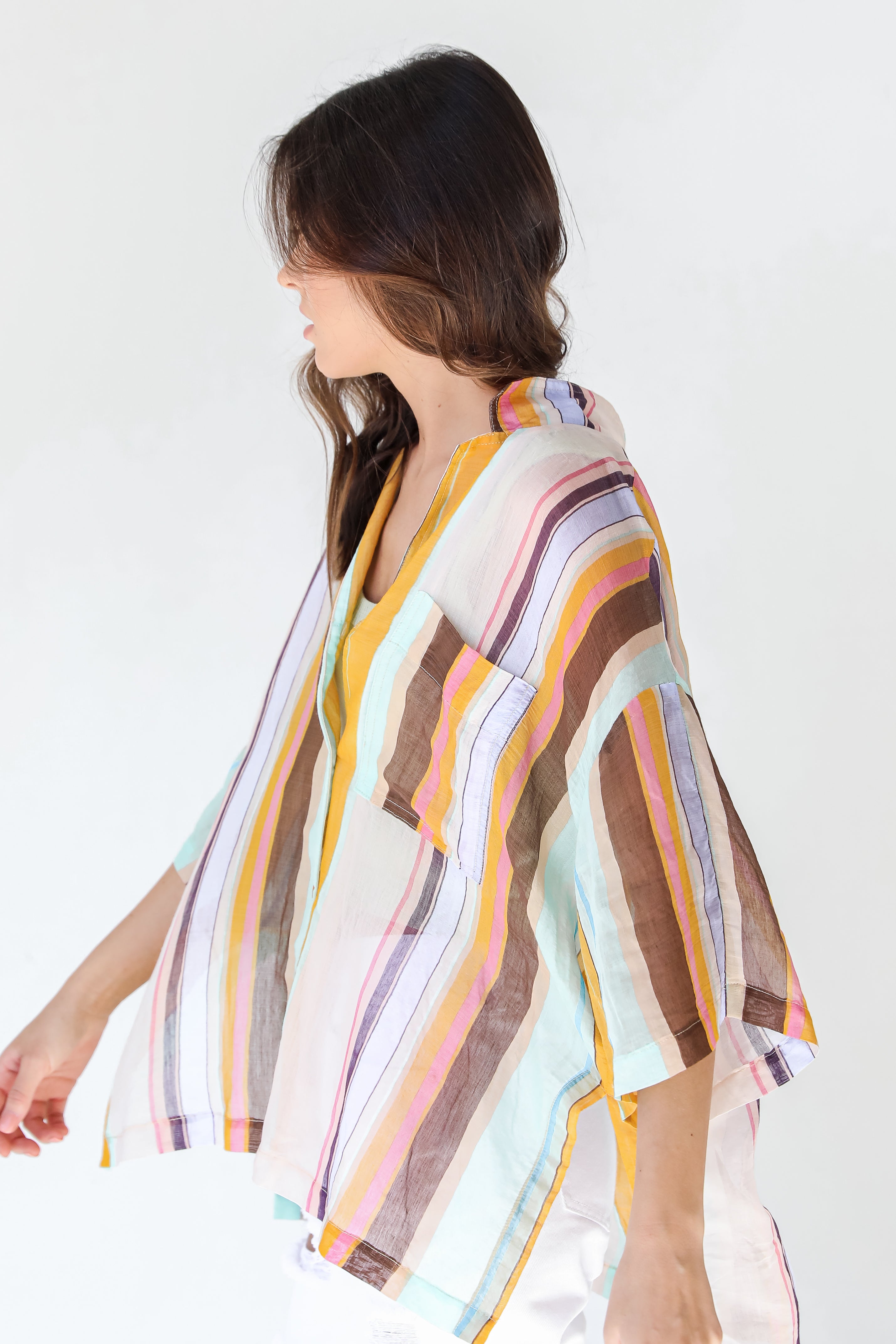 Striped Button-Up Blouse in mustard side view