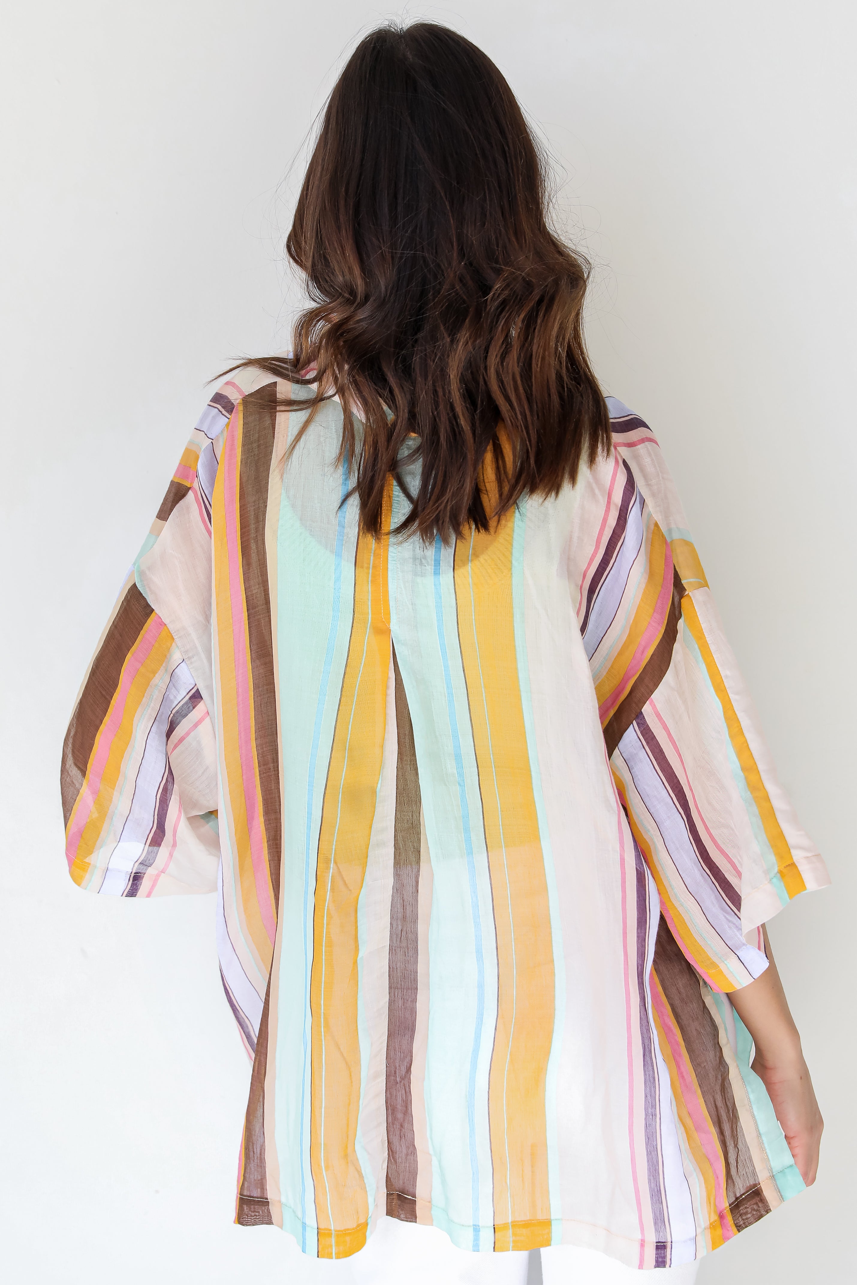 Striped Button-Up Blouse in mustard back view