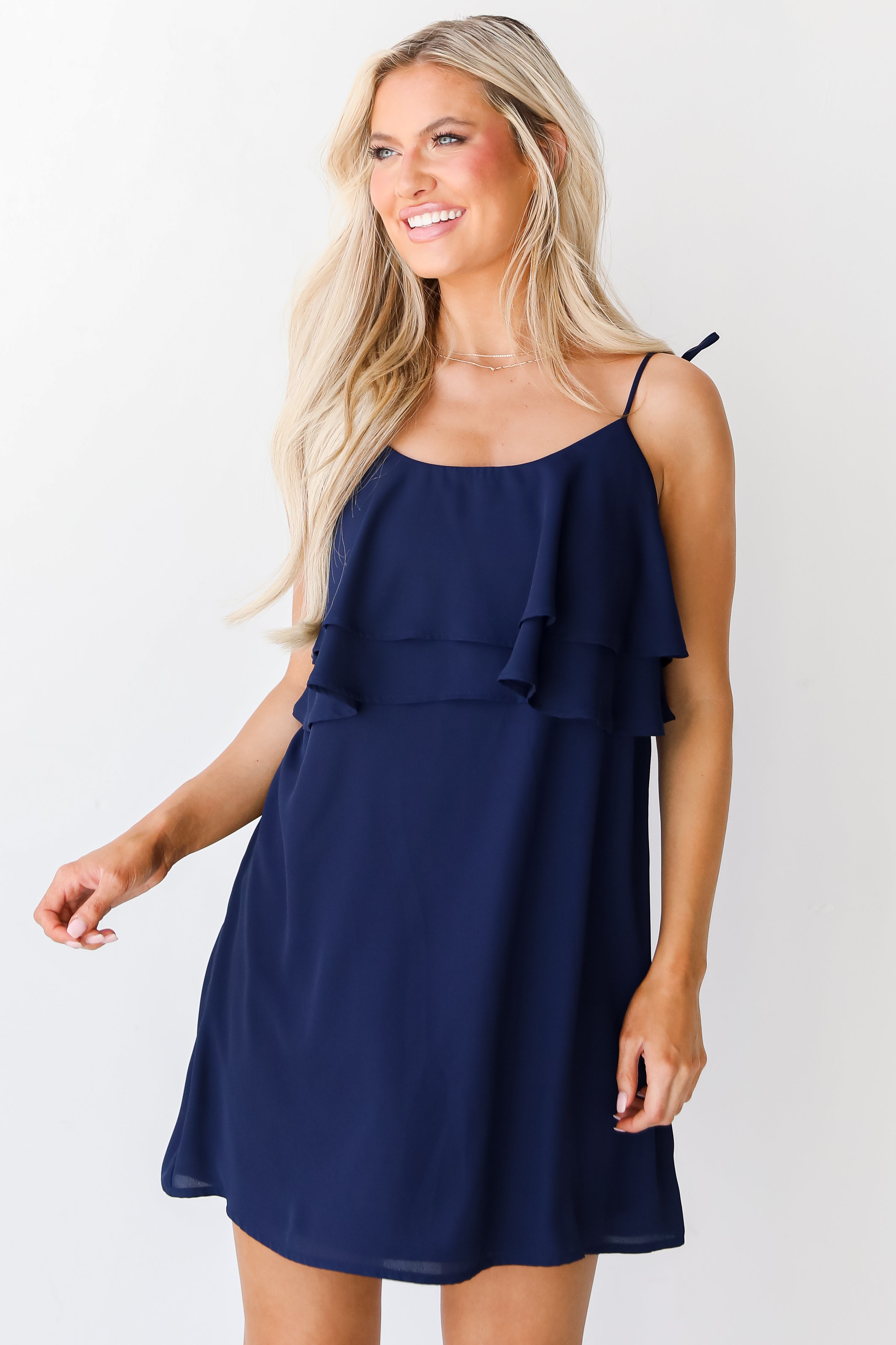 navy Ruffle Mini Dress