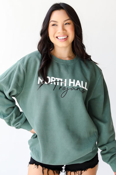 Green North Hall Trojans Pullover. Graphic Sweatshirt. Game Day Sweatshirt. 