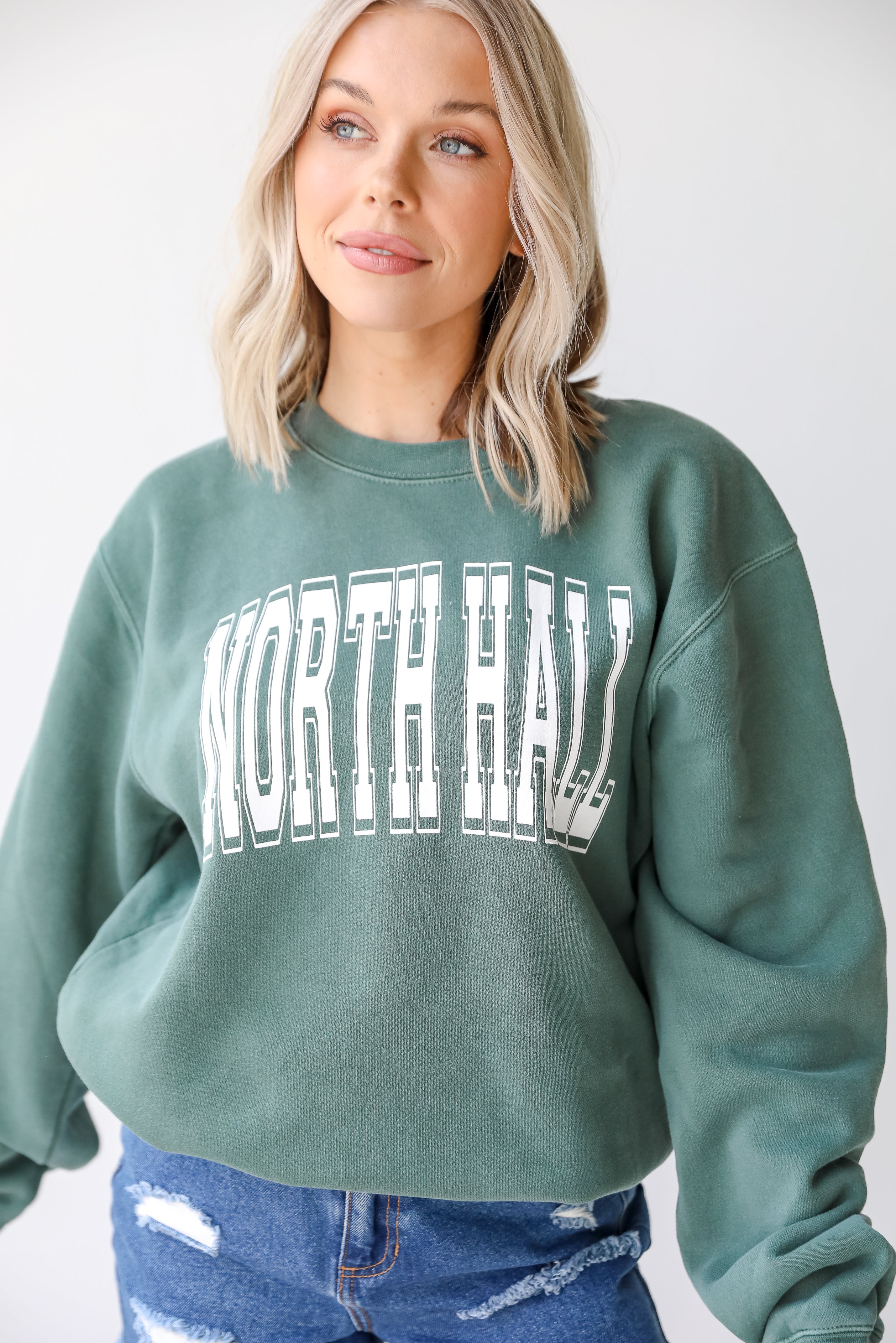 Green North Hall Pullover. Graphic Sweatshirt. North Hall Sweatshirt.