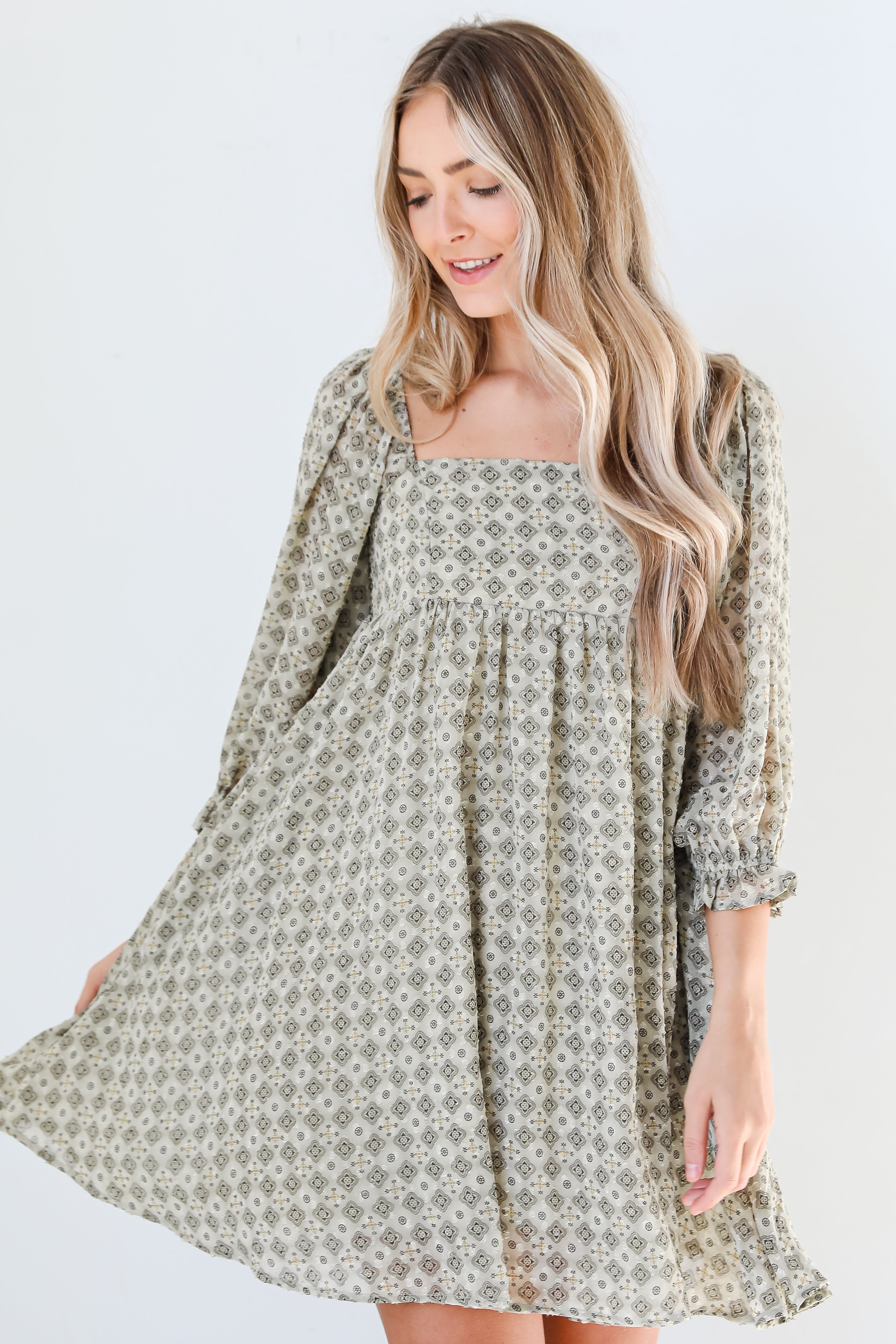 boho Babydoll Mini Dress front view