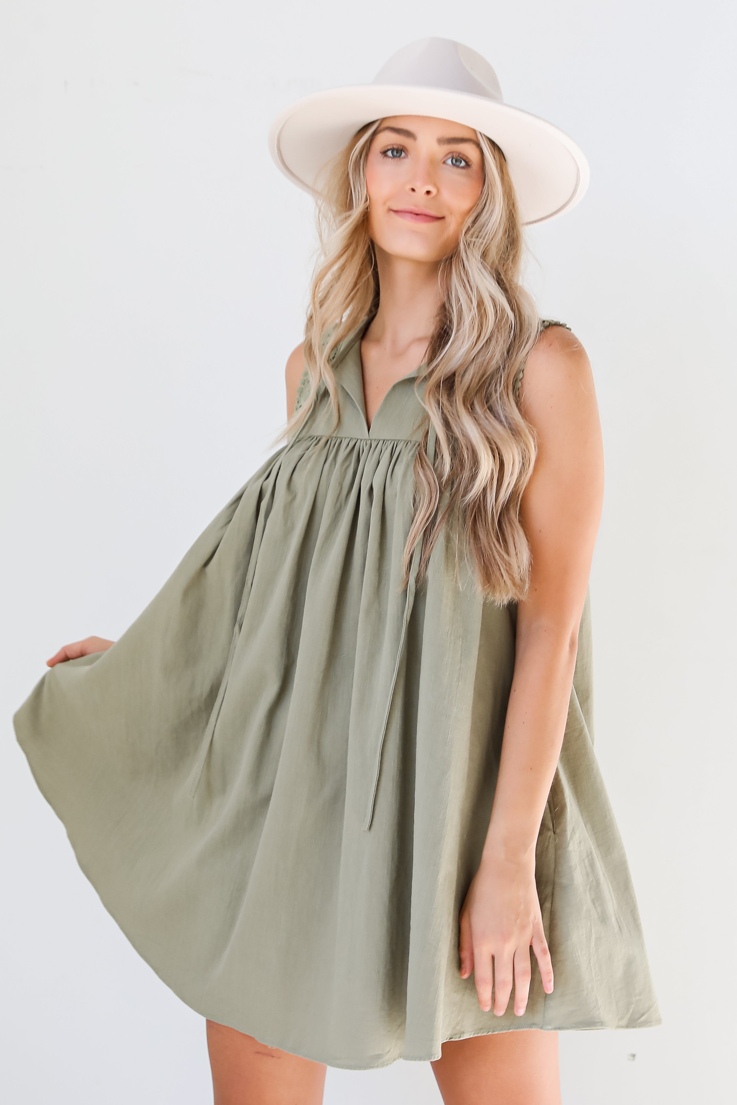olive Mini Dress on dress up model