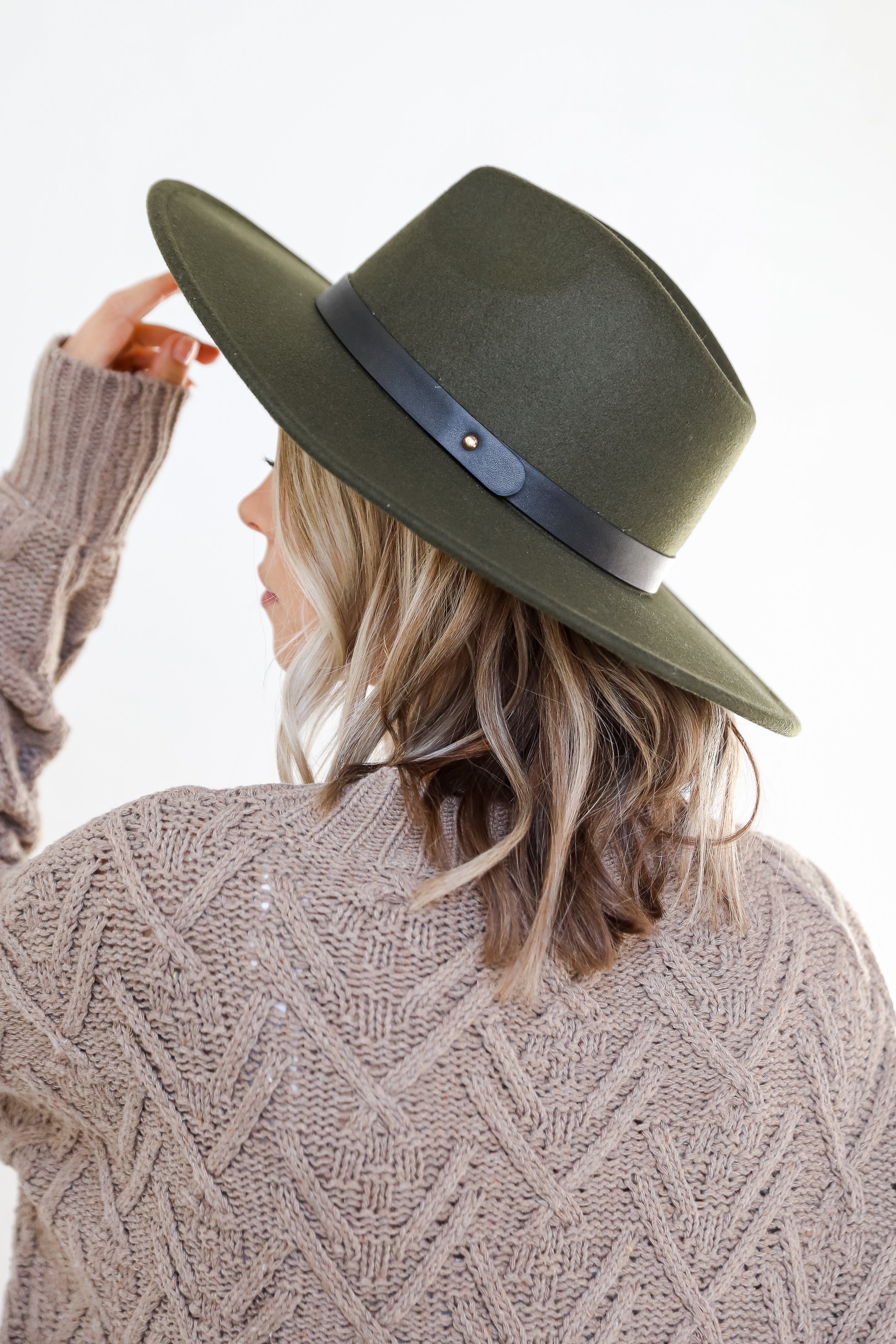 olive Wide Brim Banded Felt Hat side view