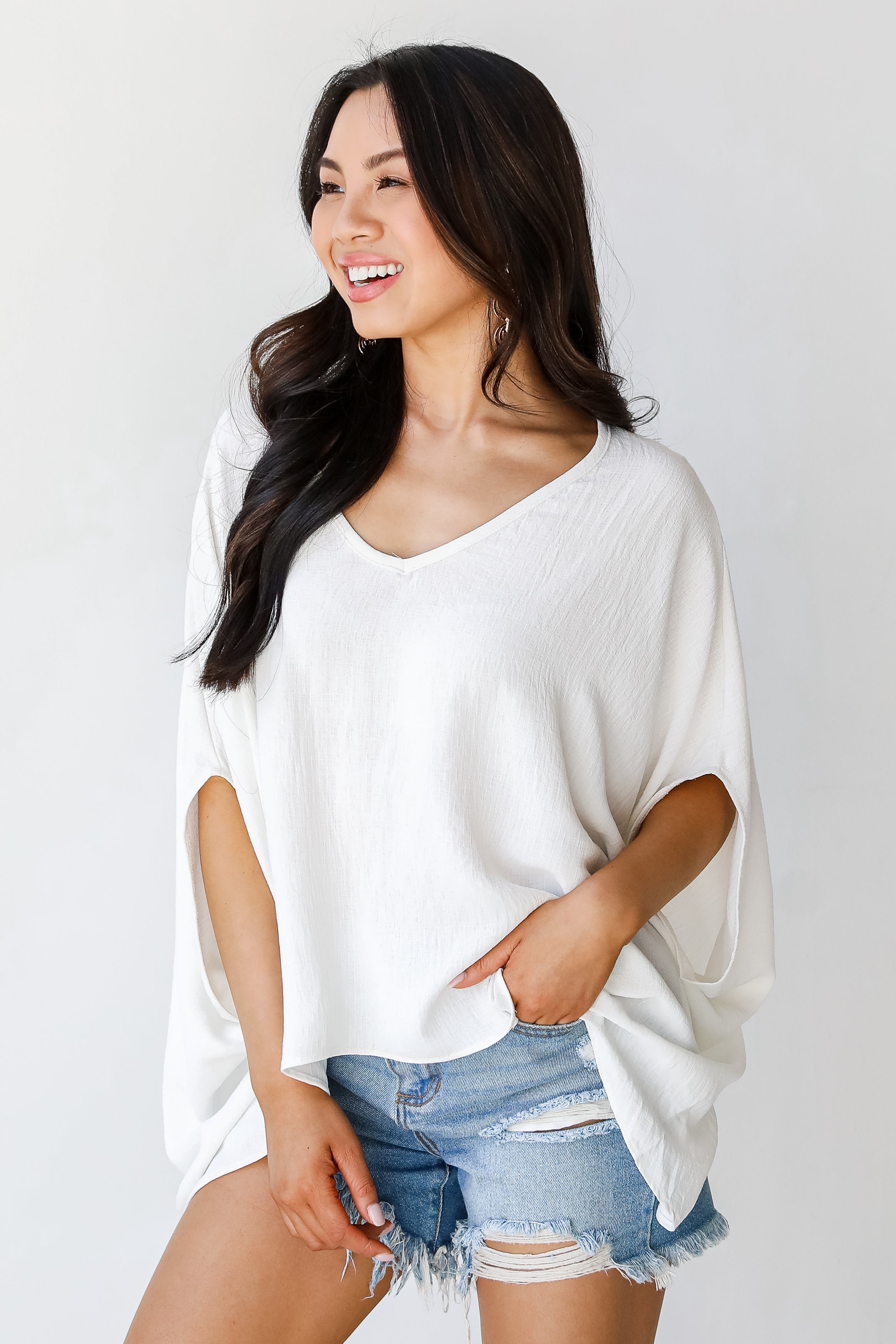 Oversized Blouse in white on model