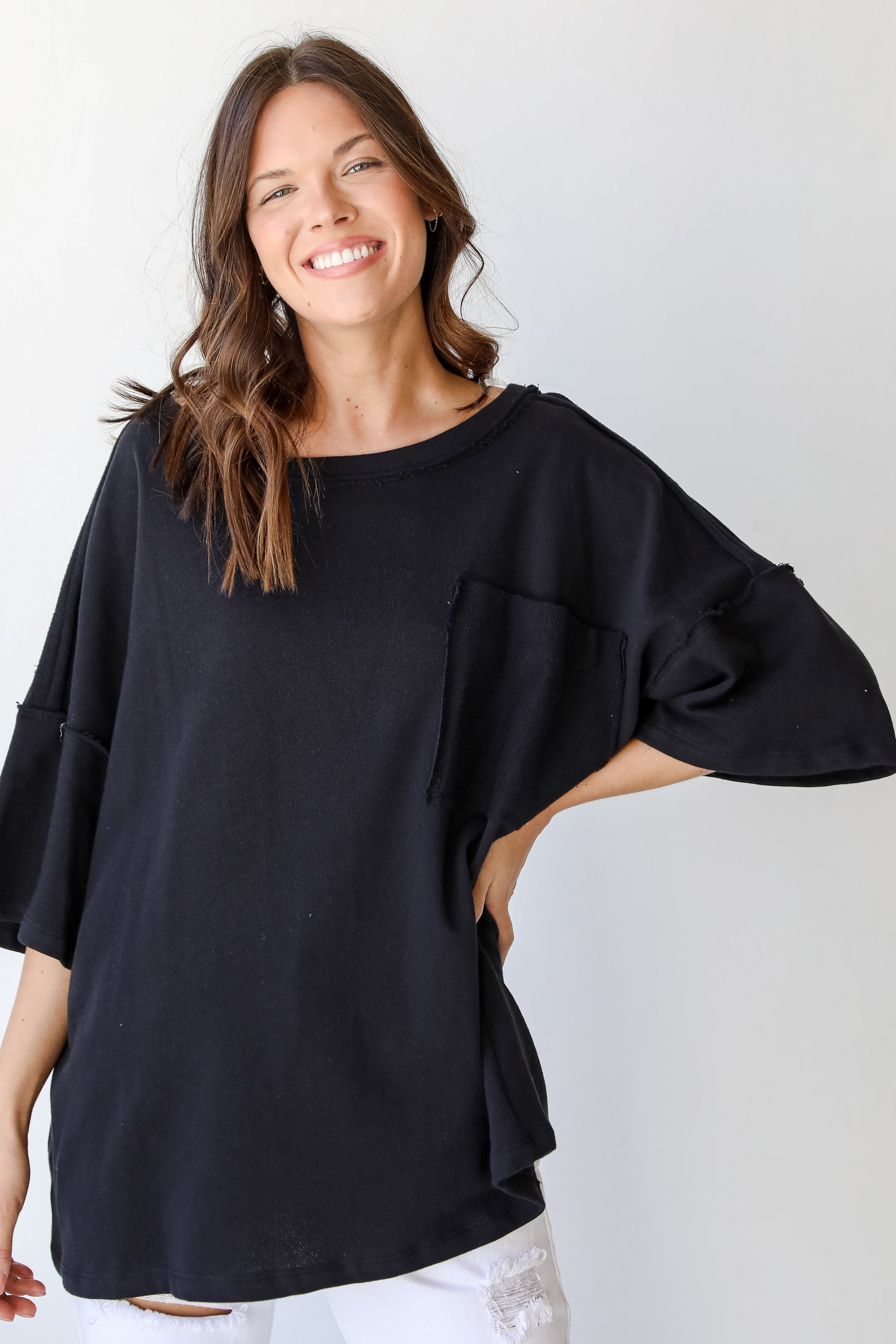 Knit Tee in black front view