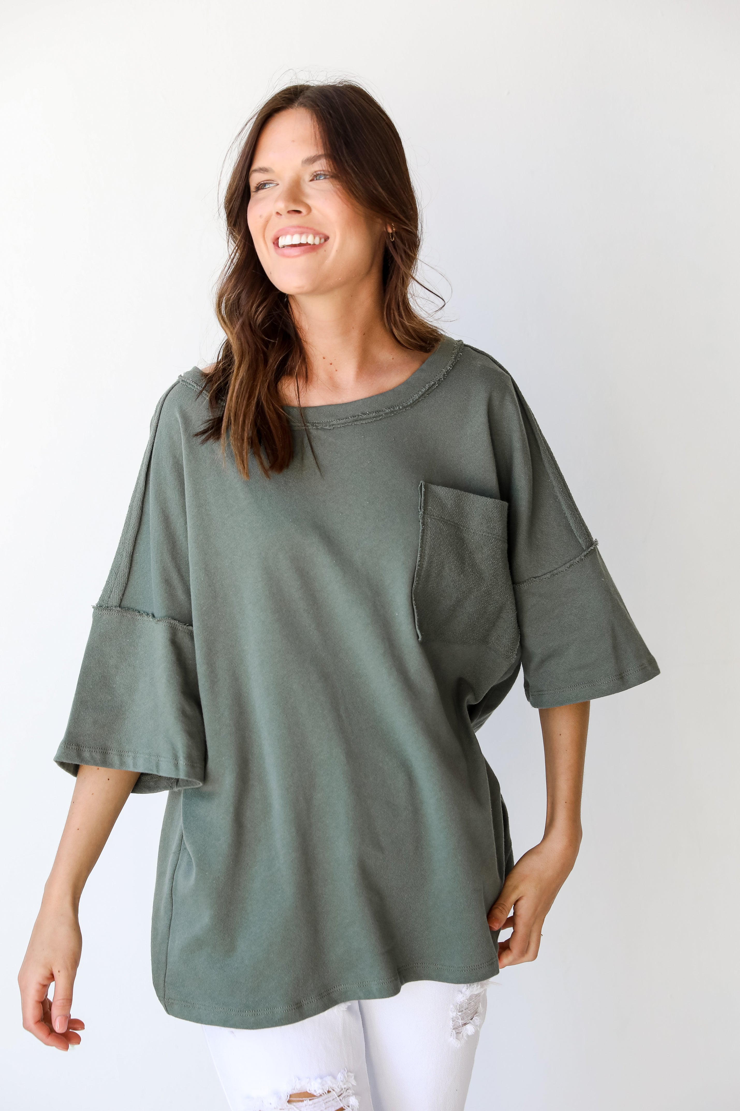 Knit Tee in olive front view