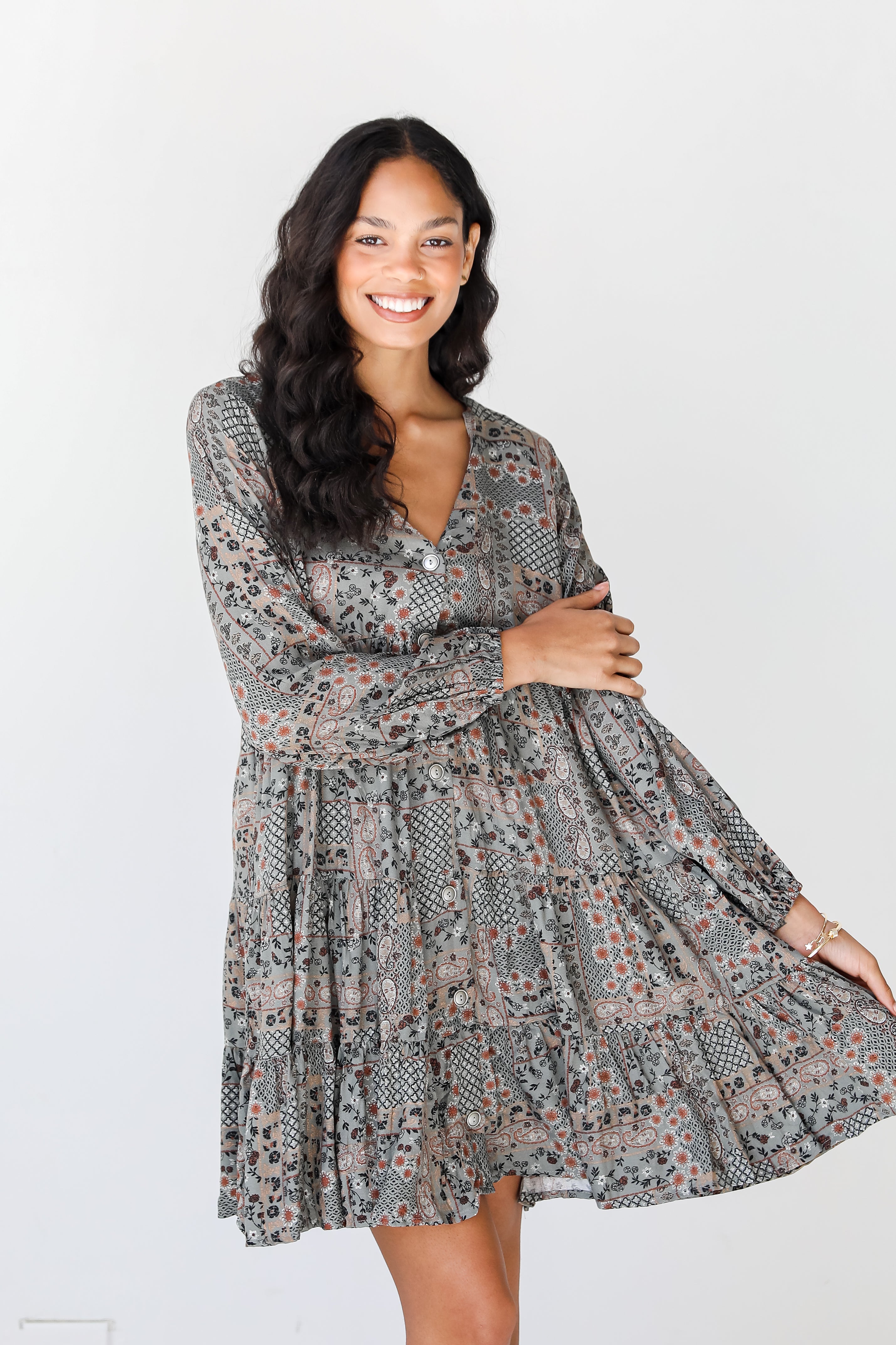 Paisley Mini Dress on model