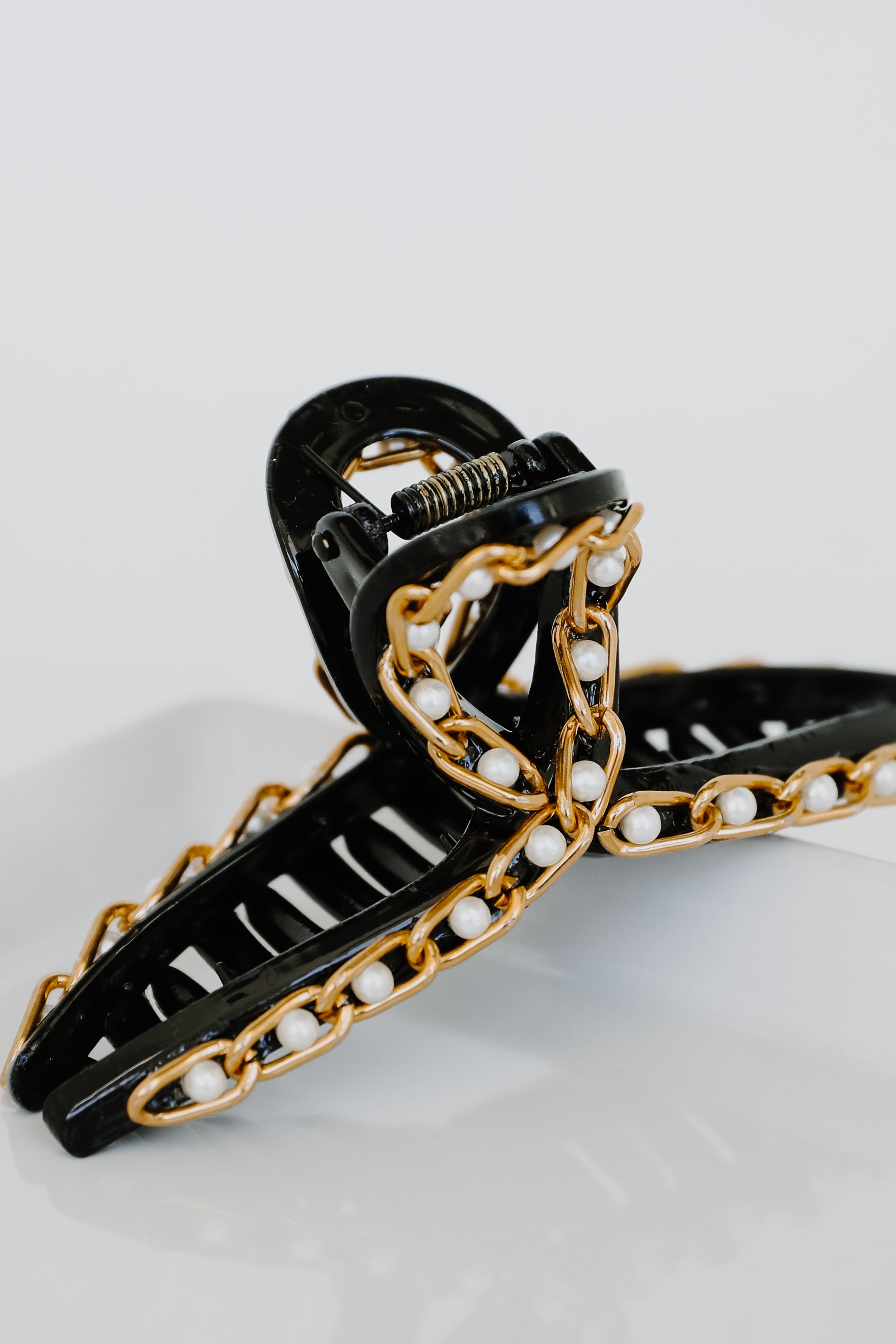 Pearl Chain Claw Hair Clip flat lay