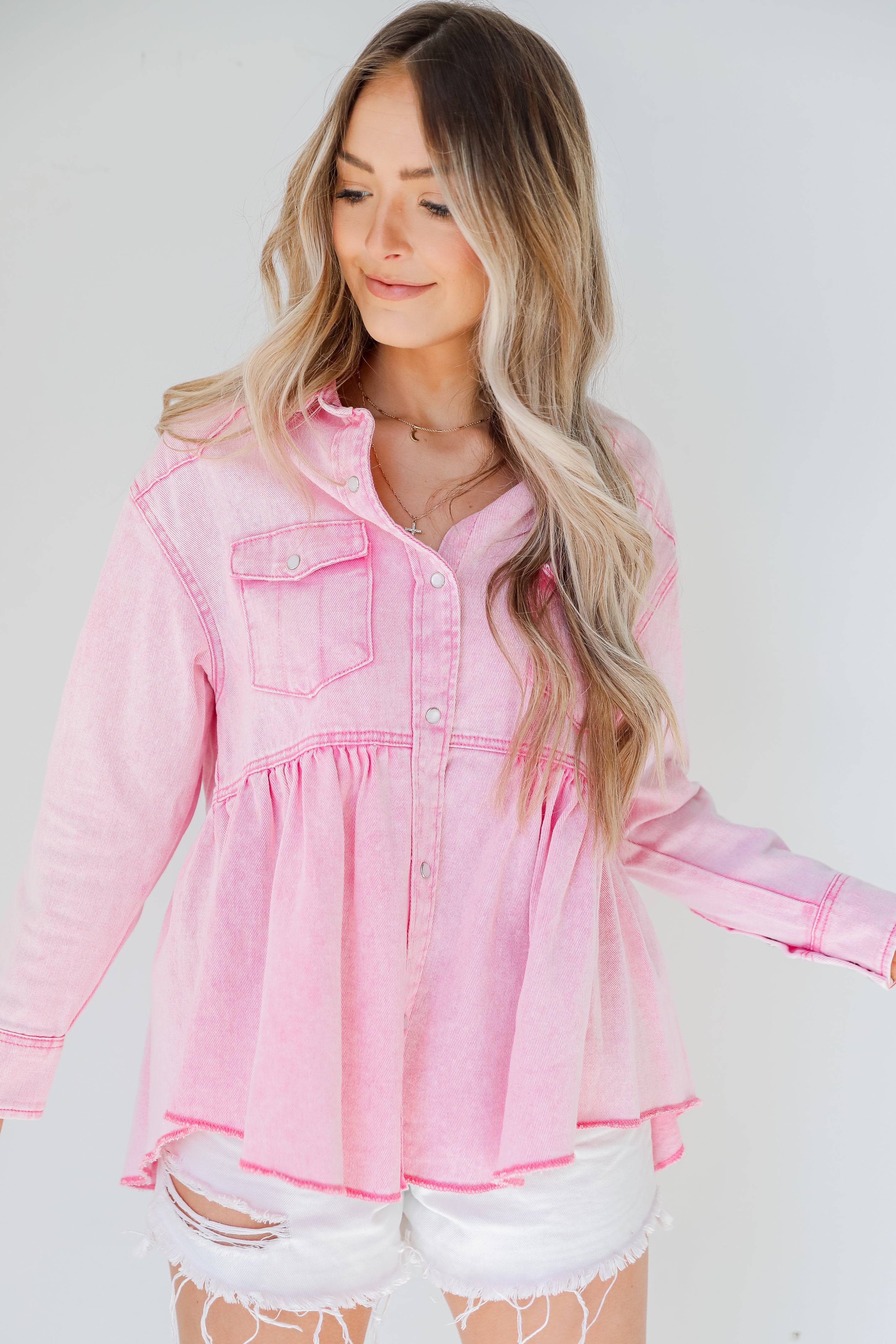 Peplum Denim Jacket in pink