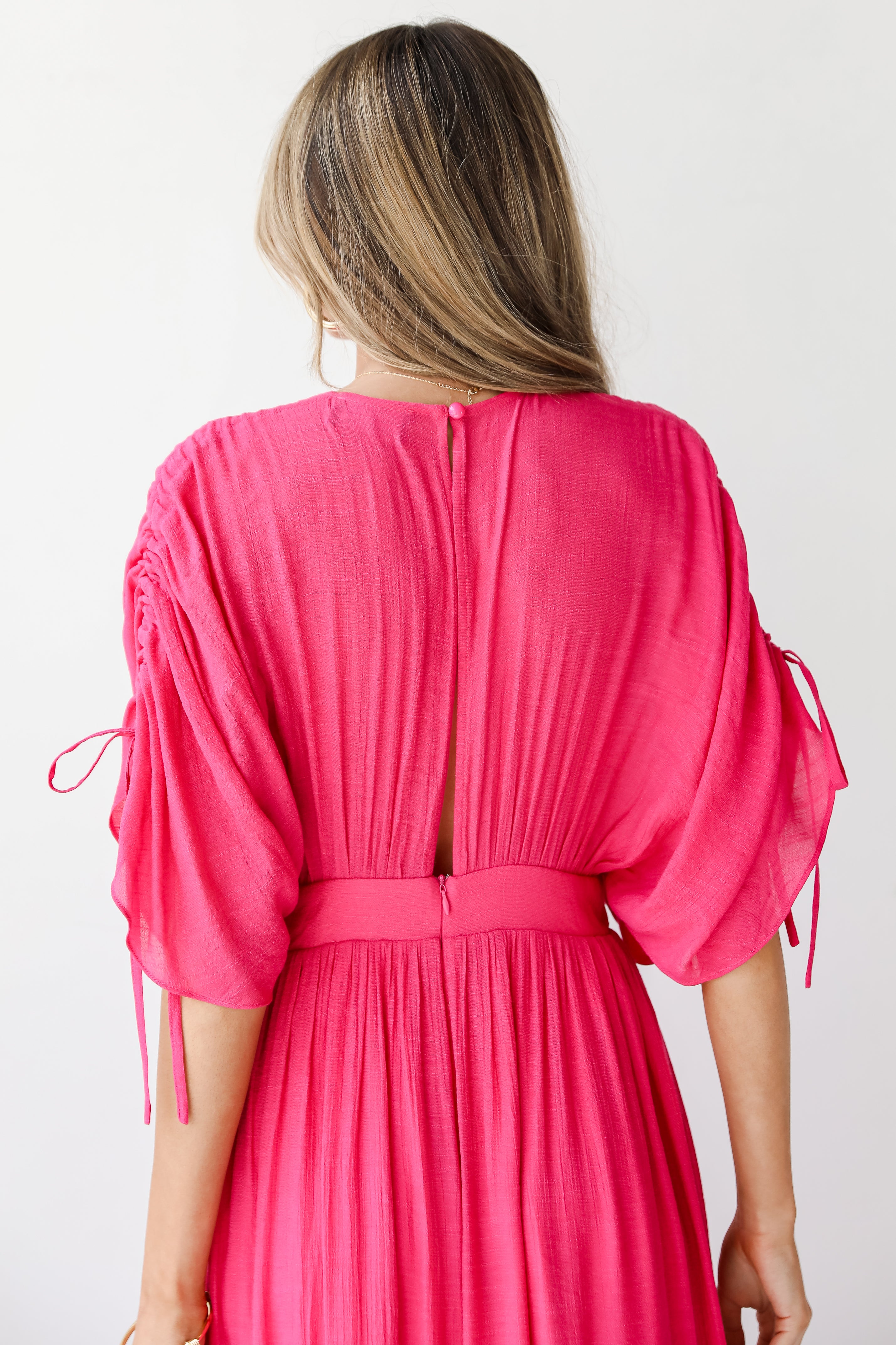 hot pink Maxi Dress back view close up