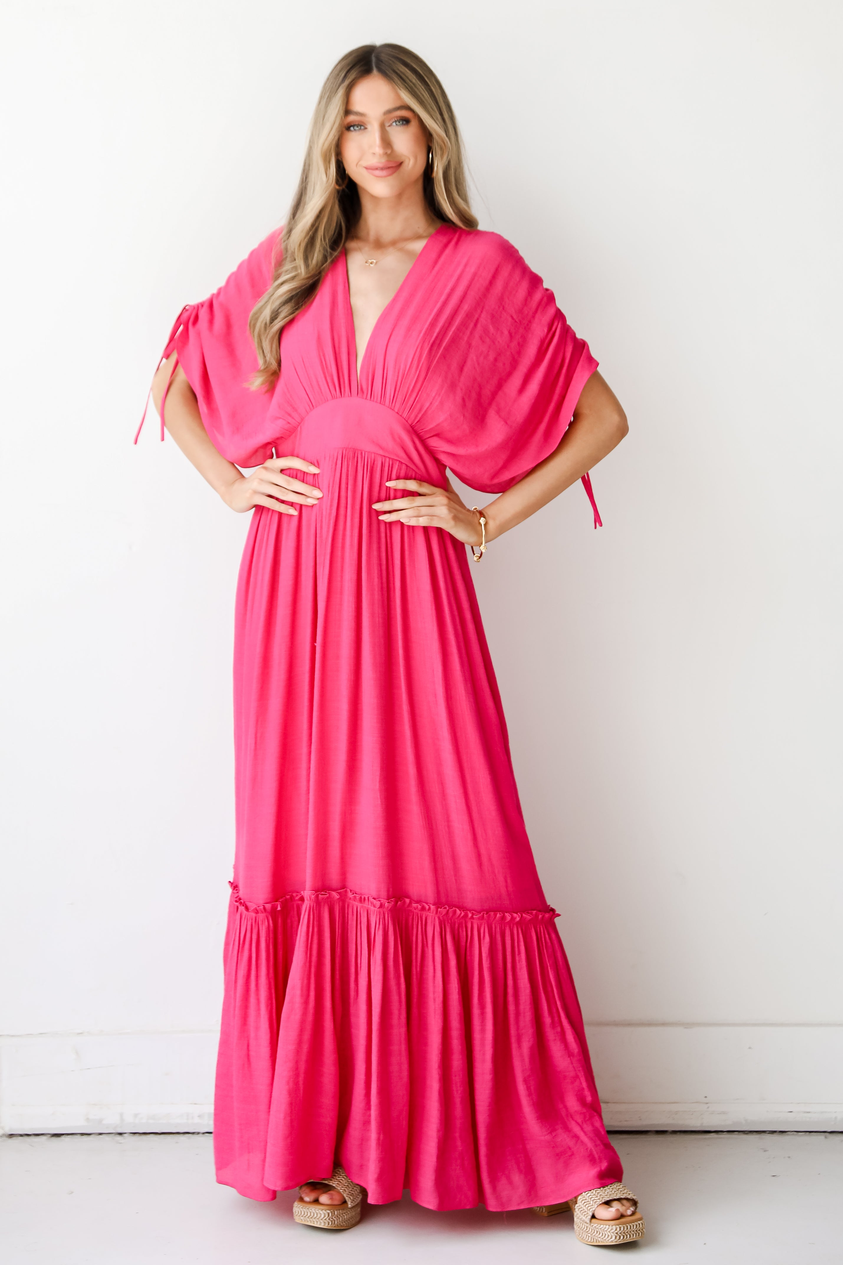 hot pink Maxi Dress front view