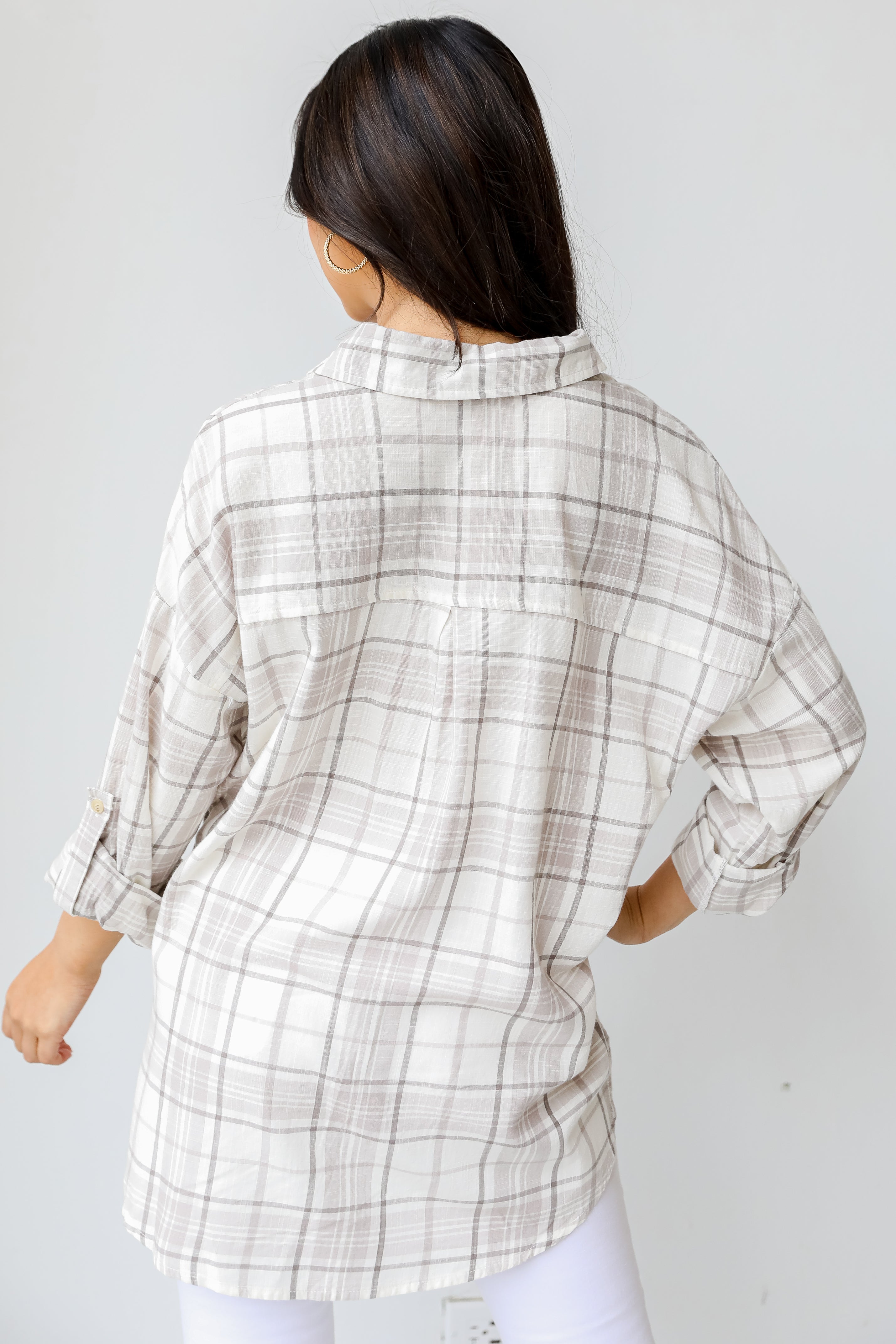 Plaid Button-Up Blouse back view