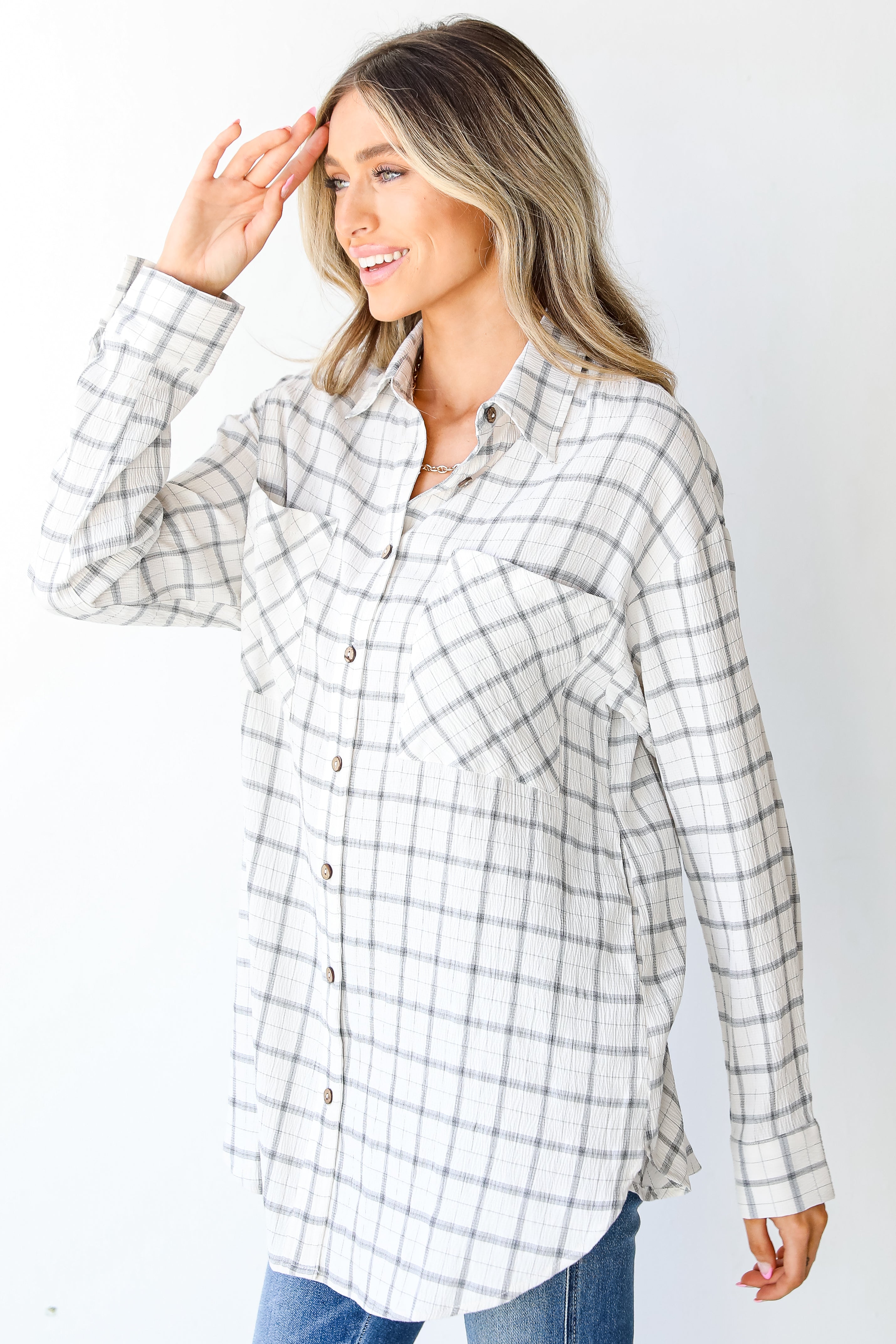 Plaid Button-Up Blouse side view