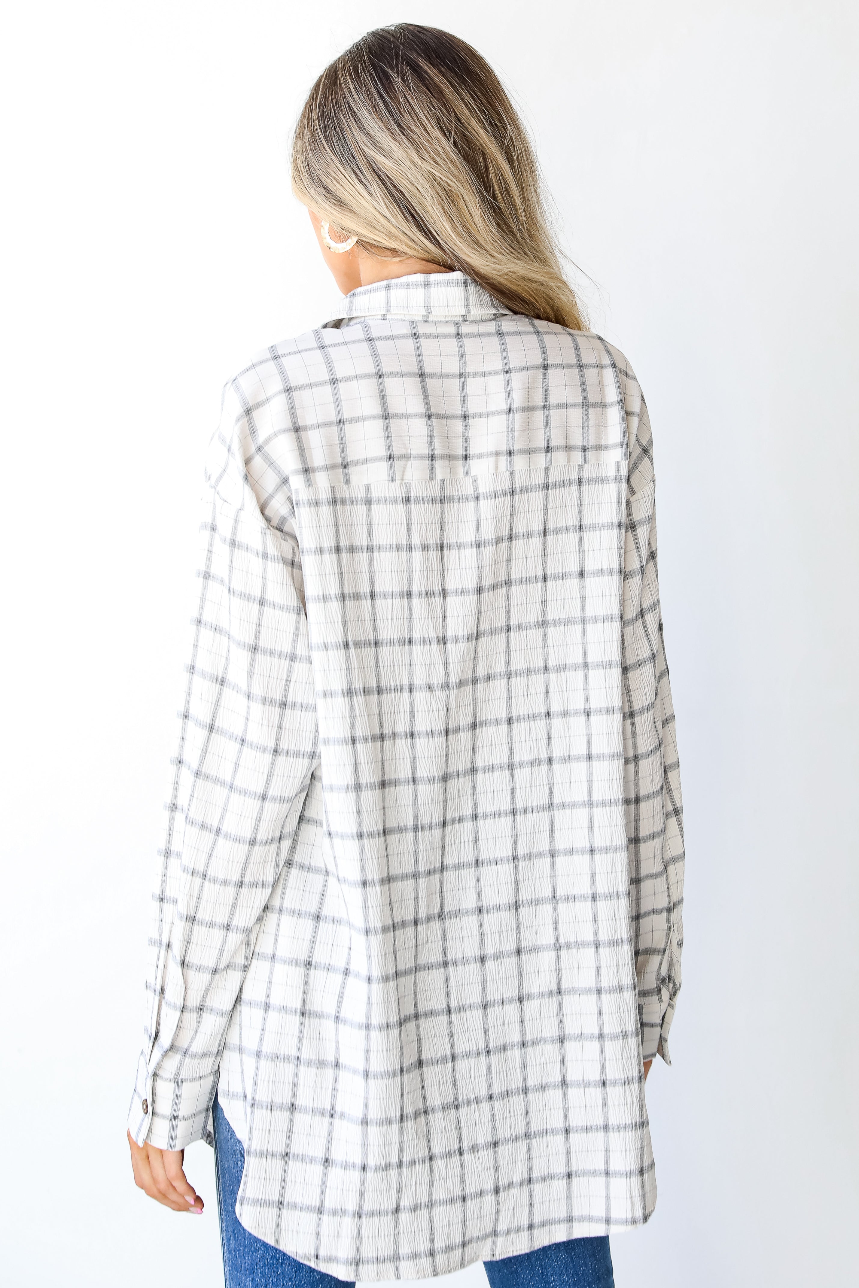 Plaid Button-Up Blouse back view