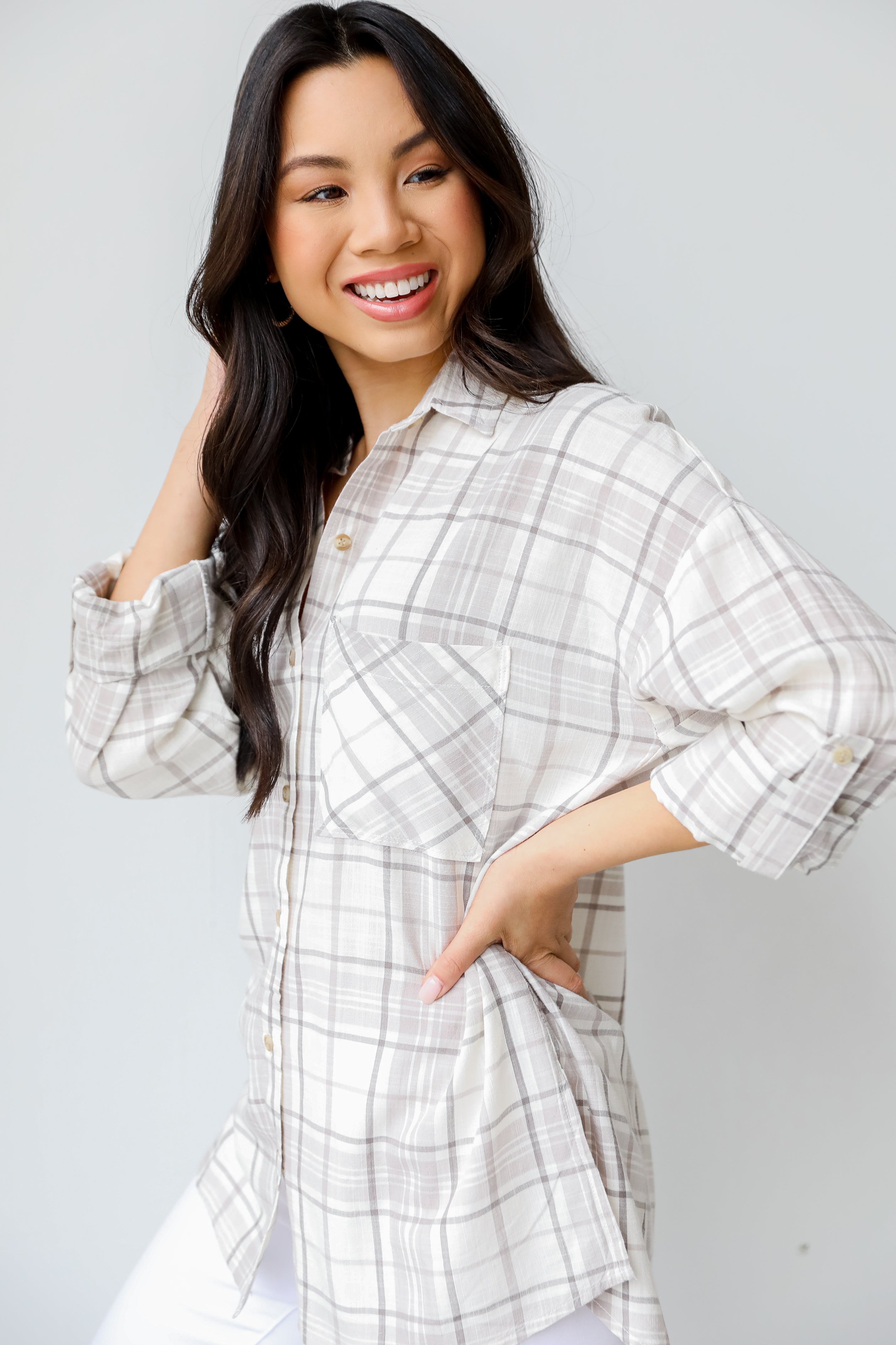 Plaid Button-Up Blouse side view