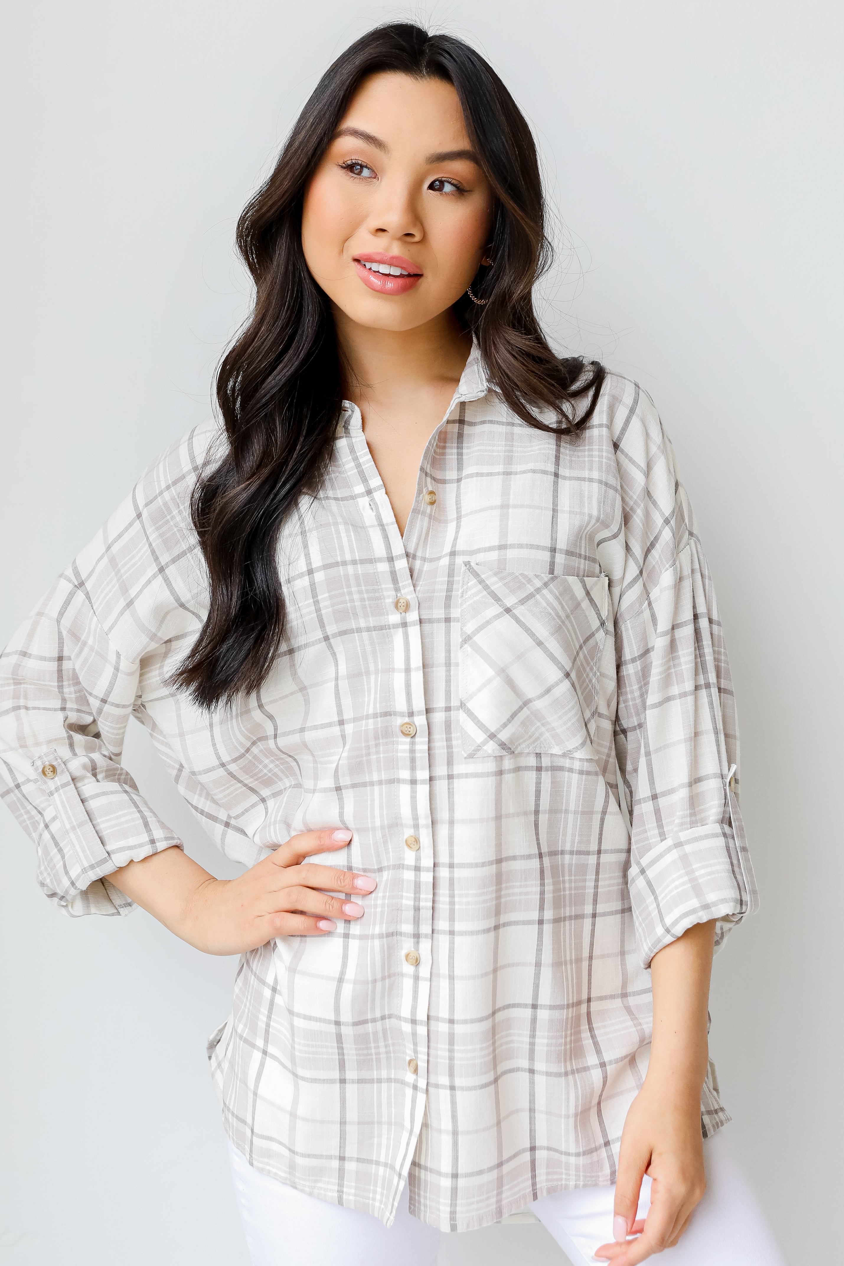 Plaid Button-Up Blouse