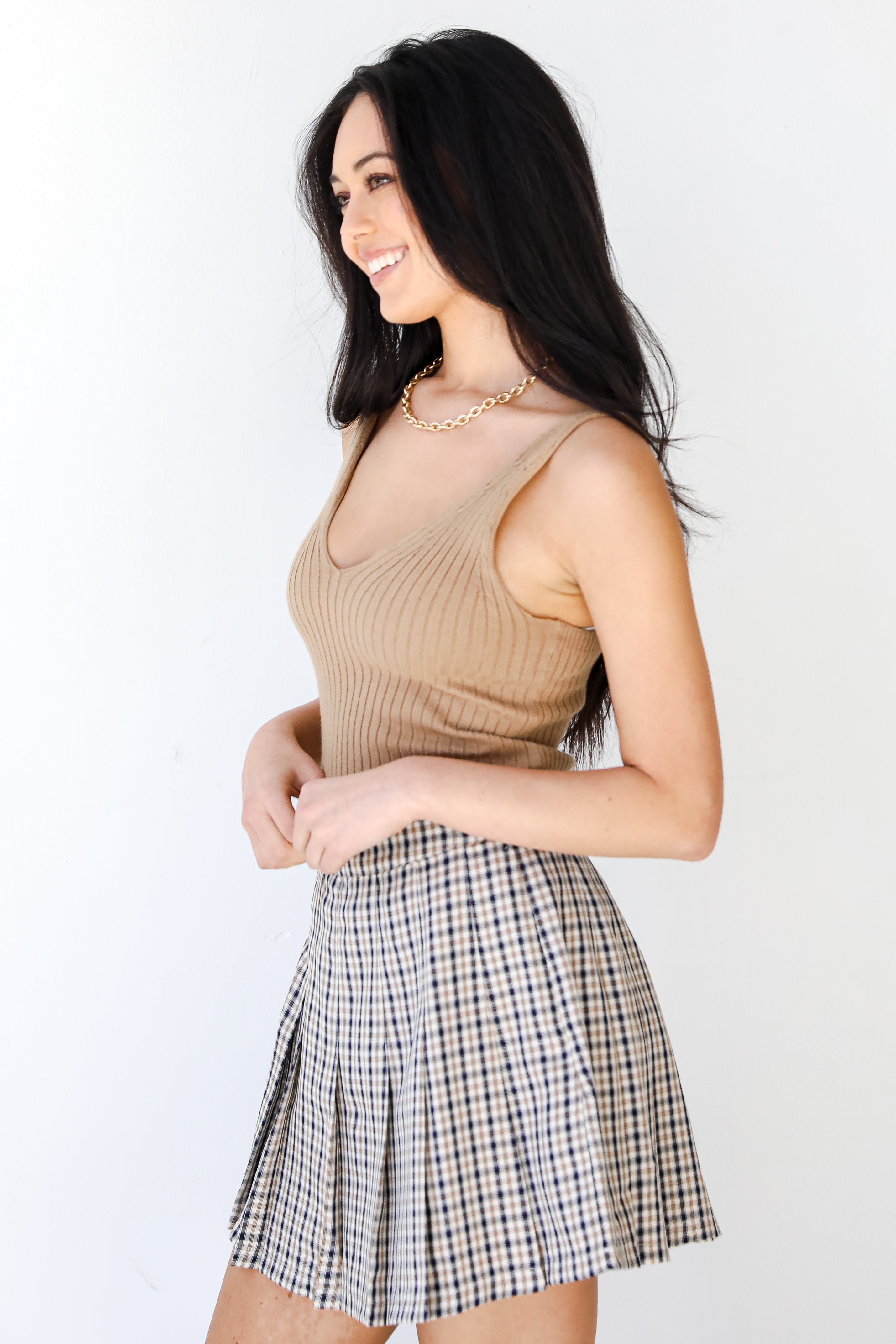 Plaid Skort in navy side view