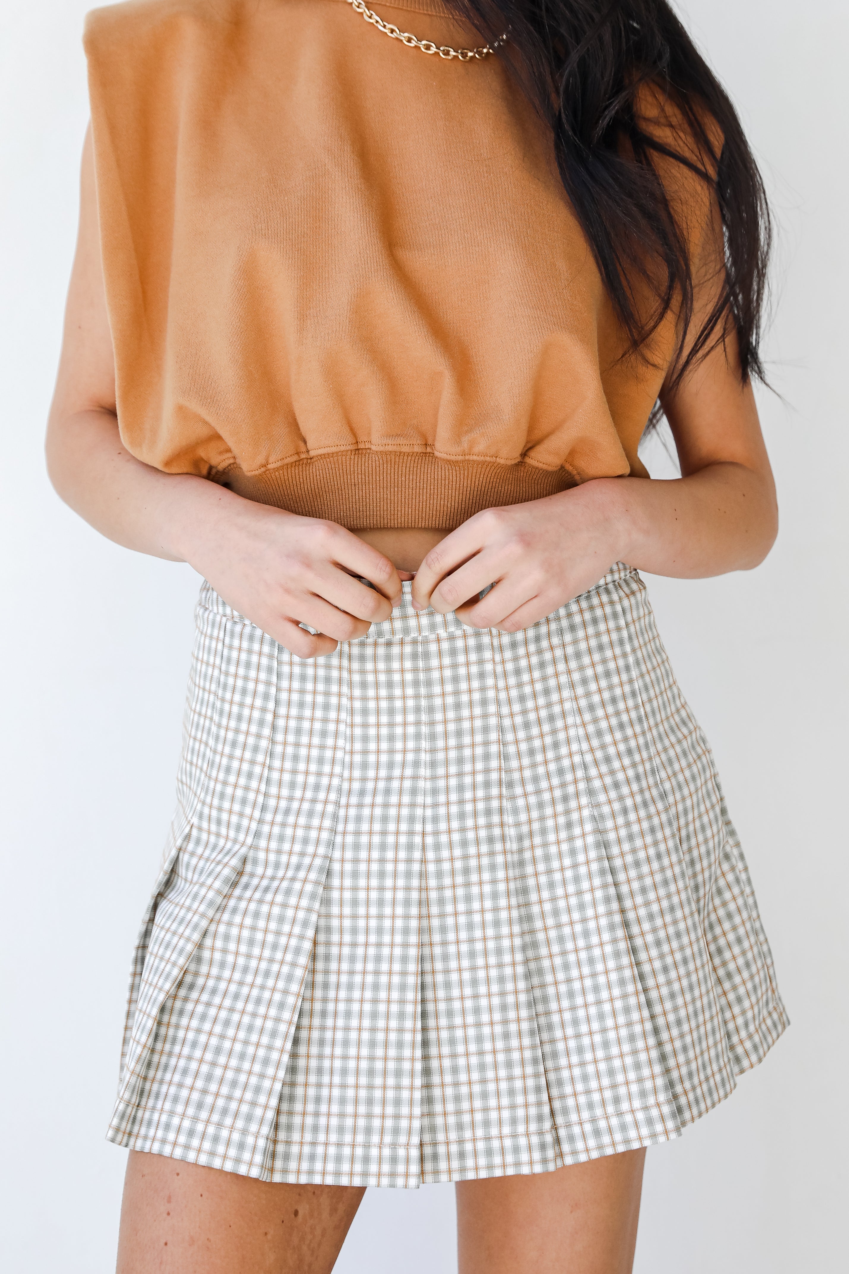 Plaid Skort in mint close up