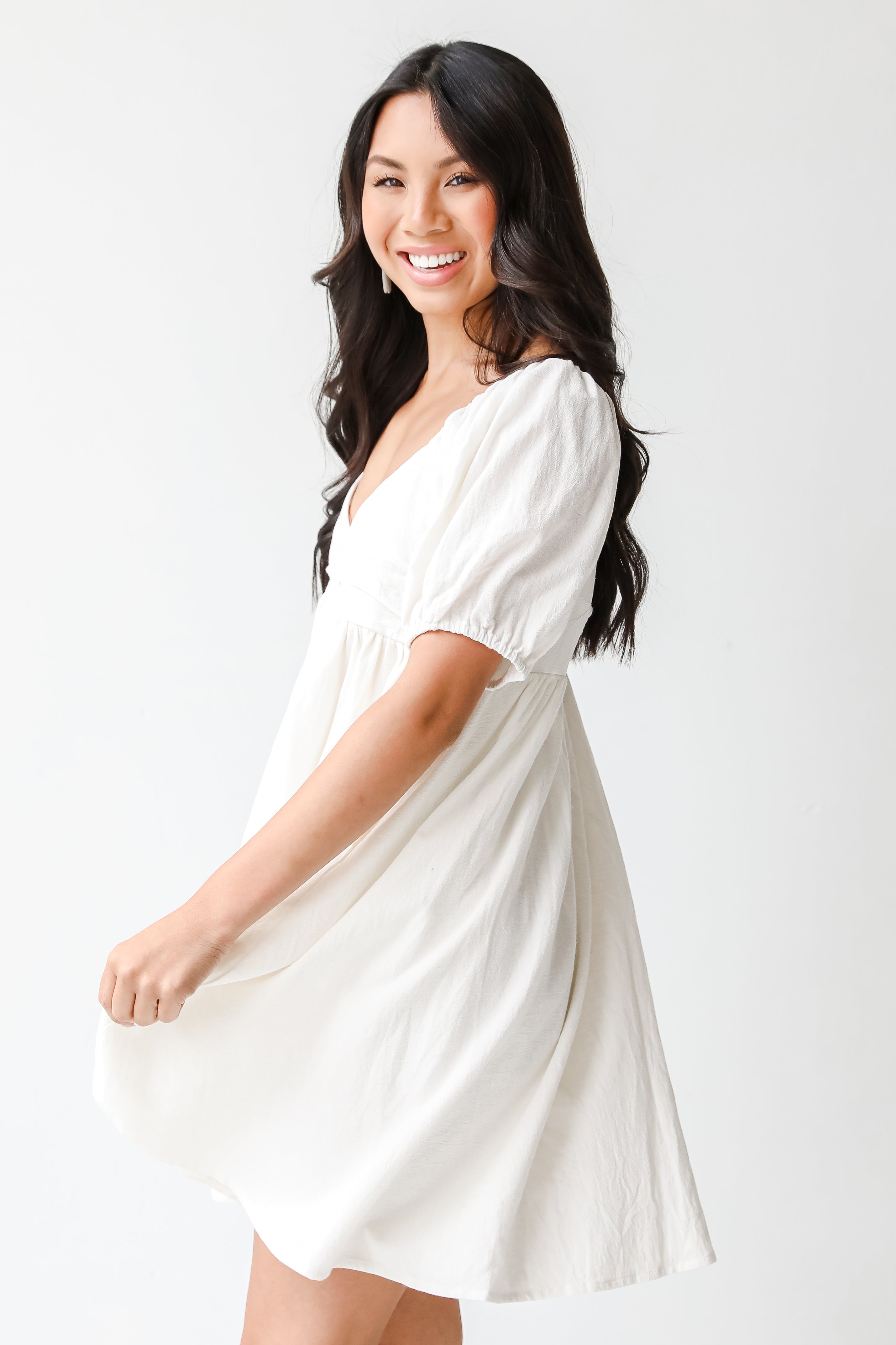 Babydoll Mini Dress in white side view