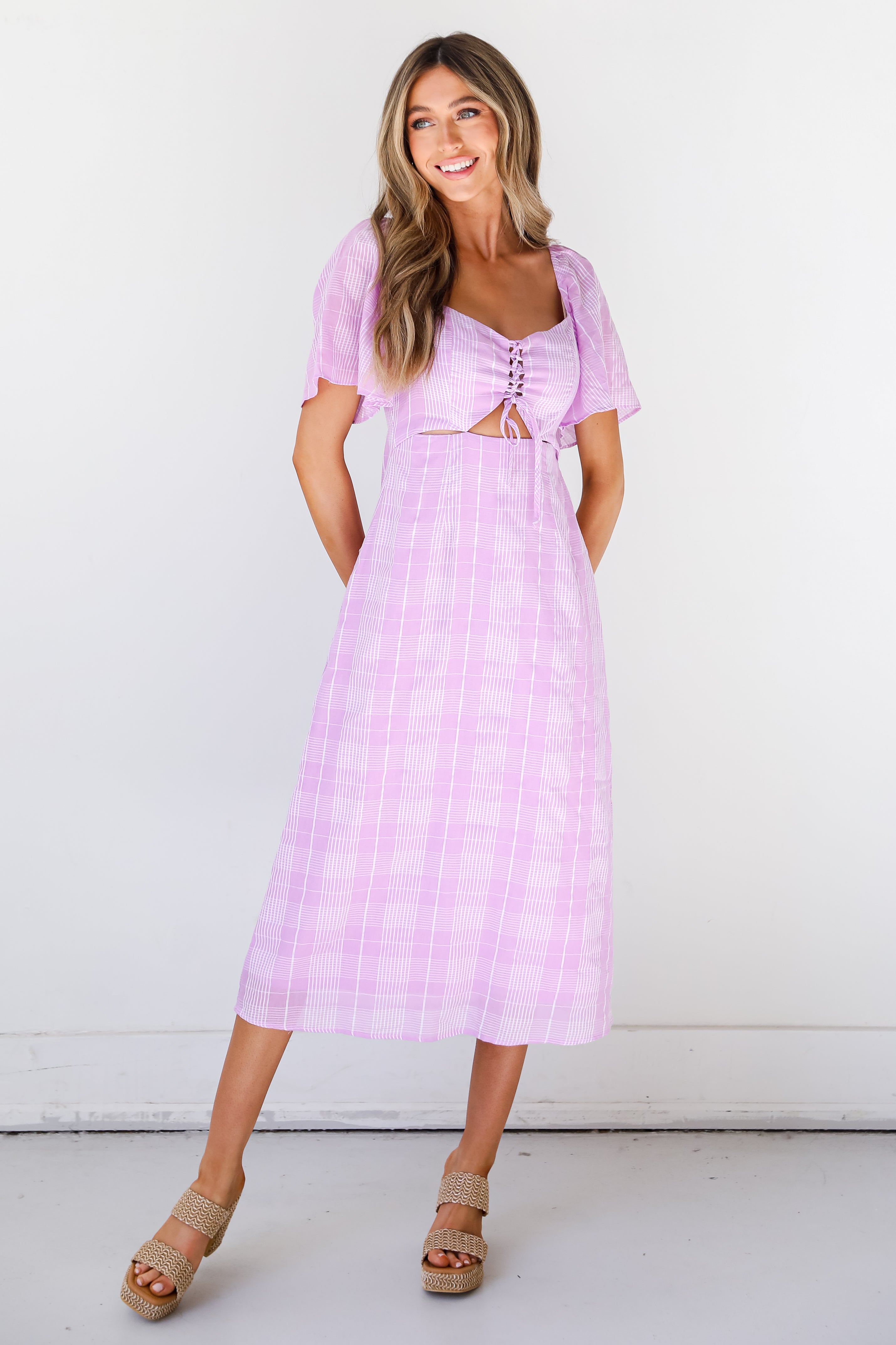 purple Plaid Midi Dress
