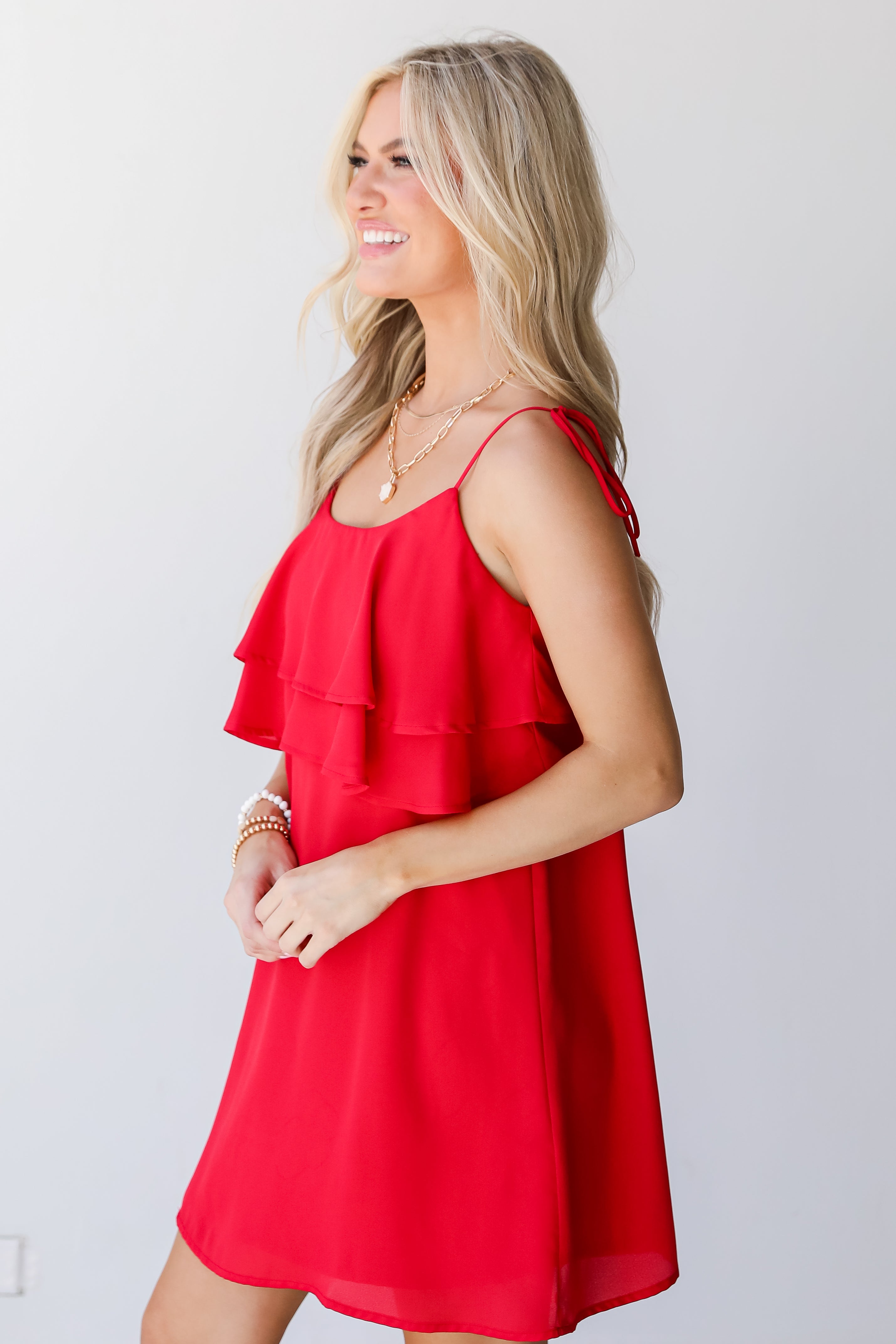 red Ruffle Mini Dress side view