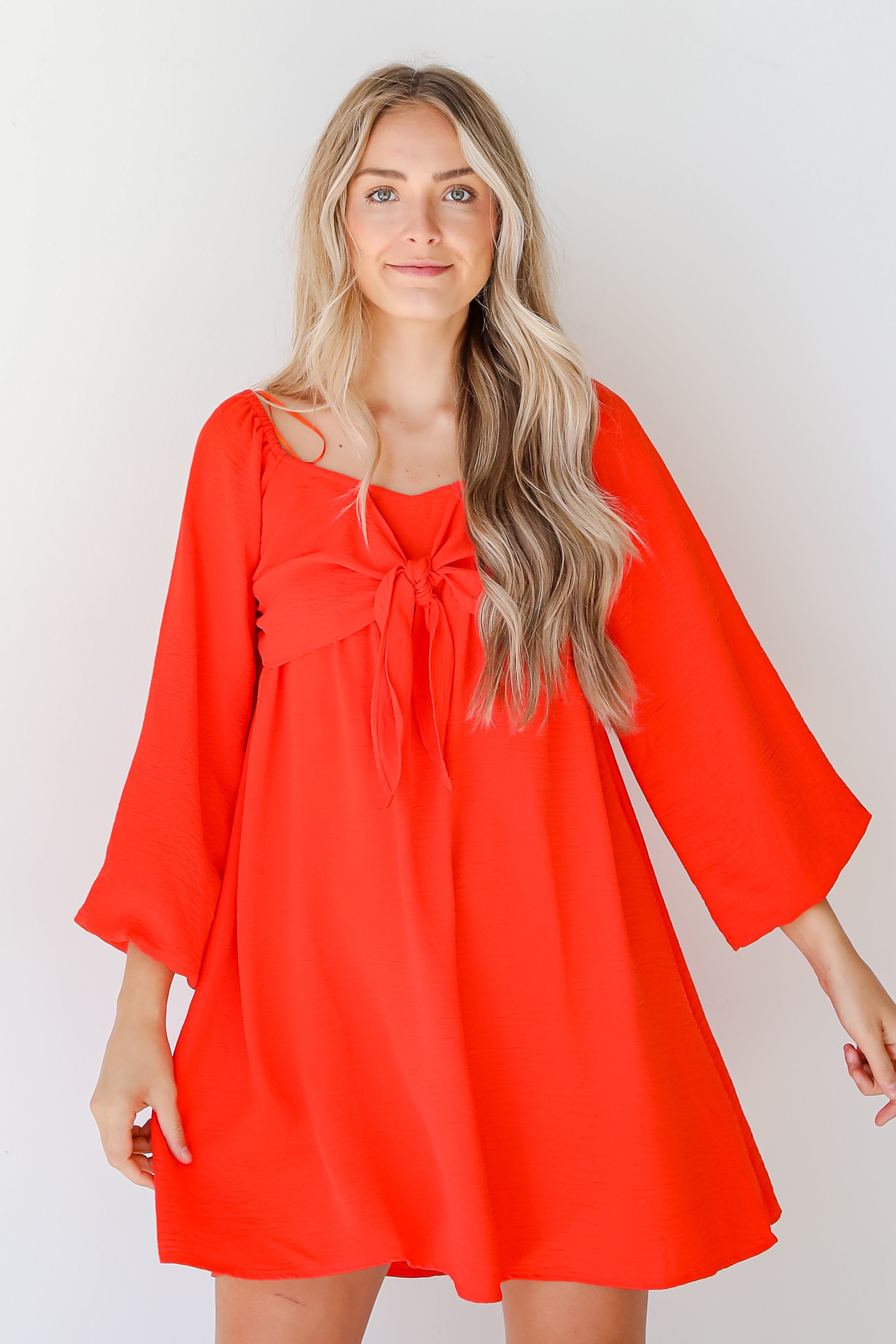 Tie-Front Mini Dress on model