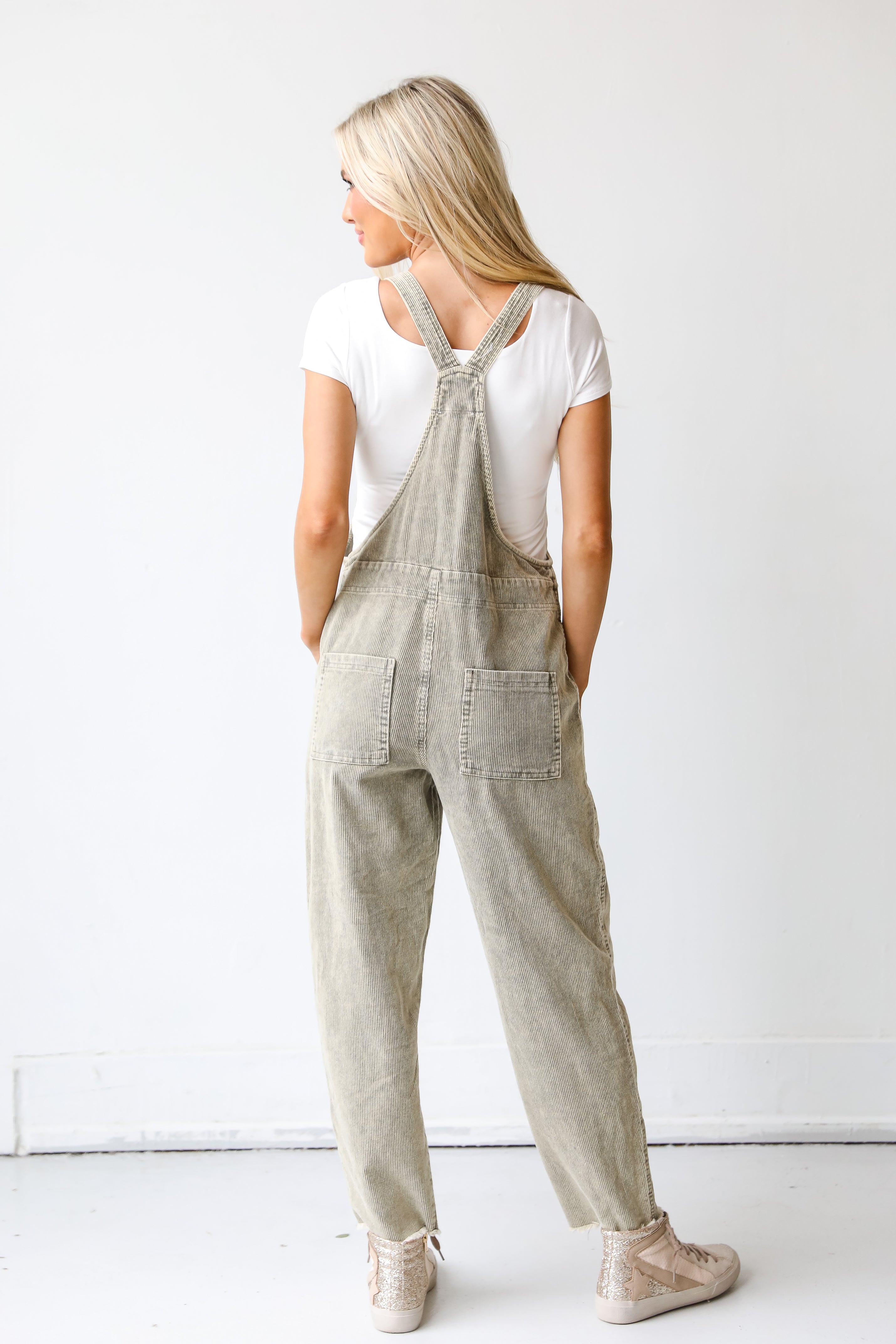 green Corduroy Overalls back view