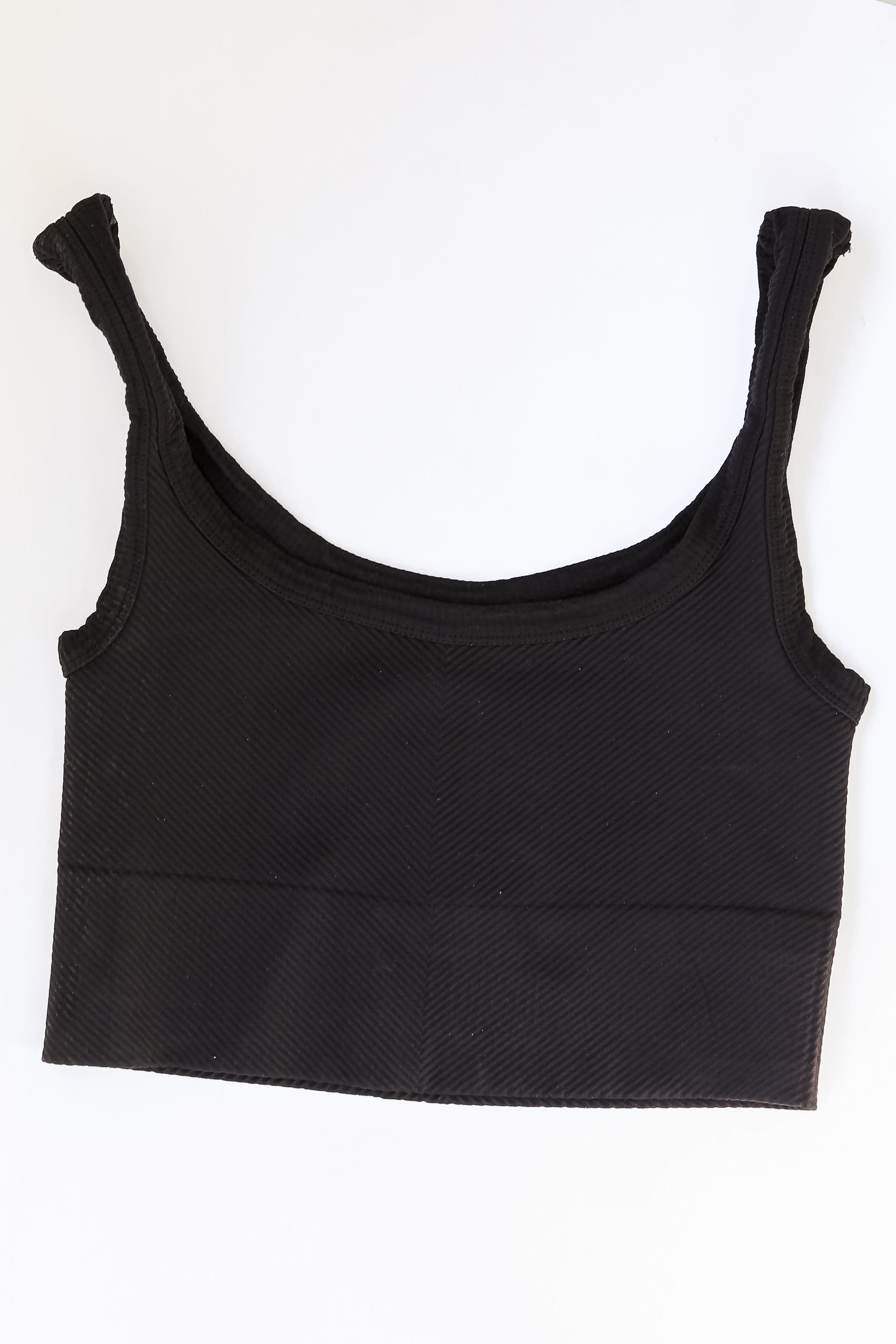 Seamless Cropped Tank in black flat lay