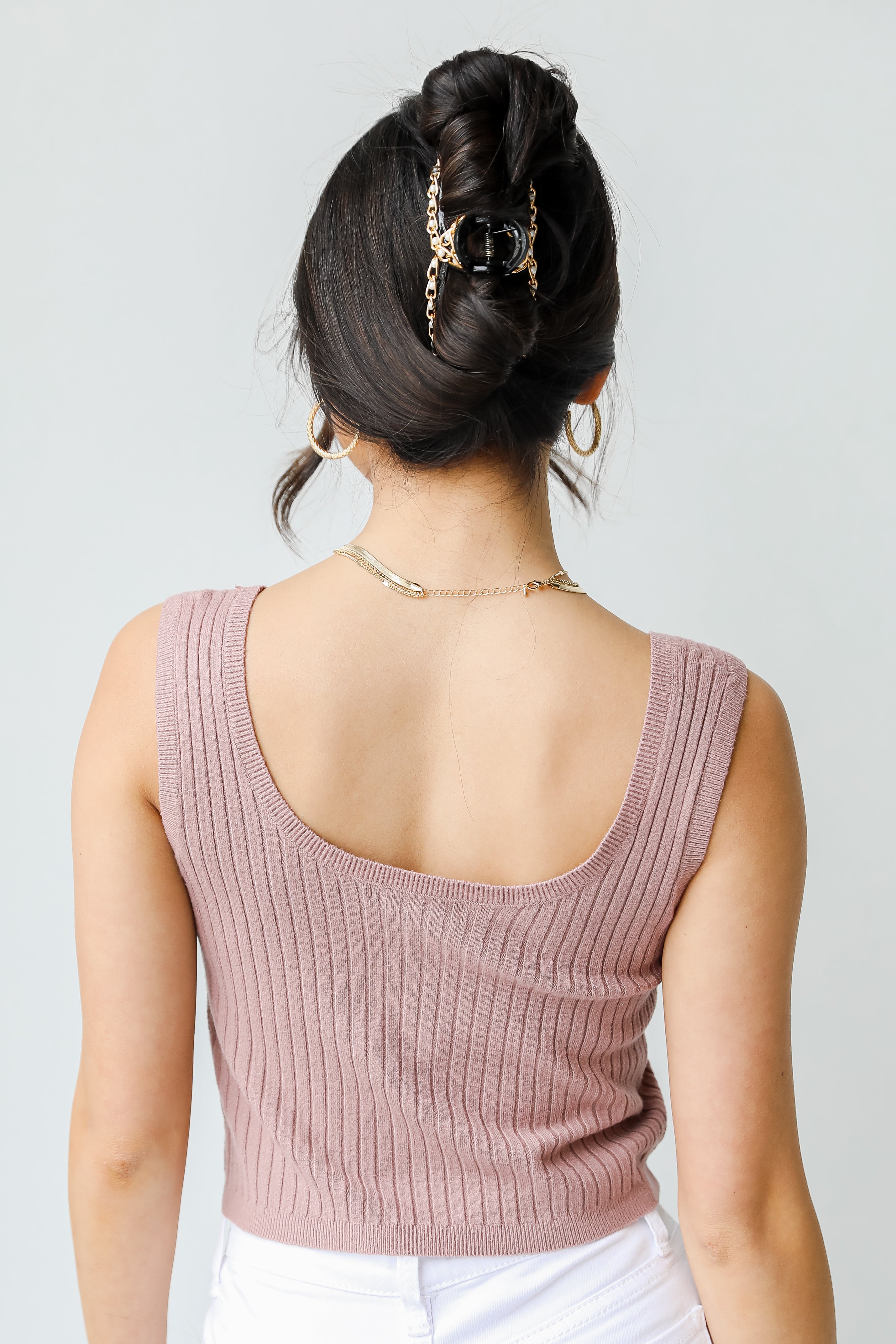 Cropped Sweater Tank in mocha back view